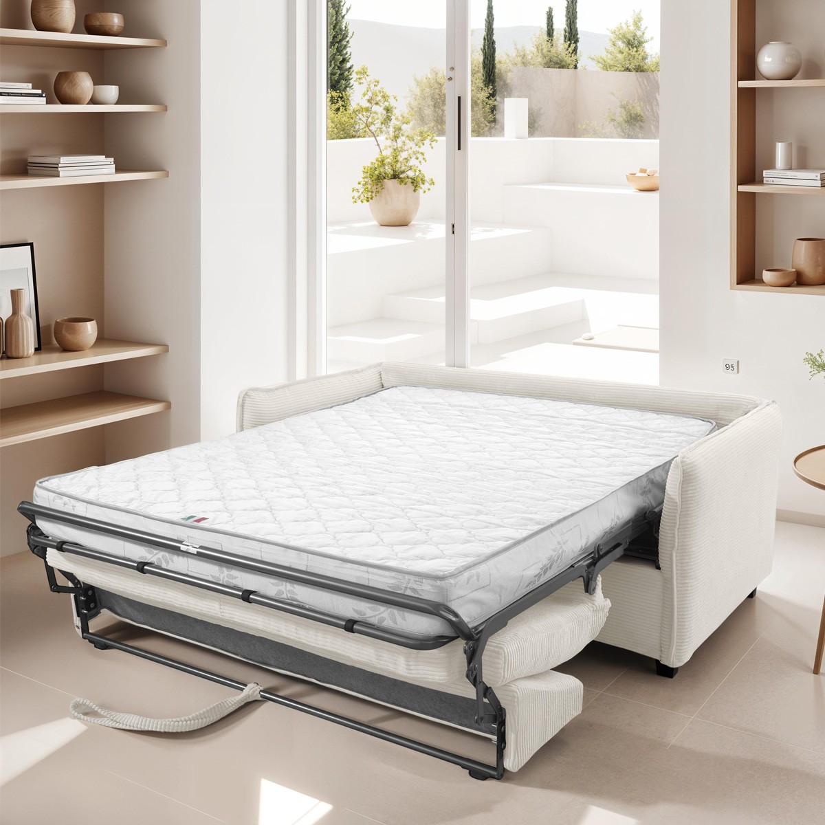 gina - Canapé convertible velours côtelé Beige - Vue supplémentaire 2