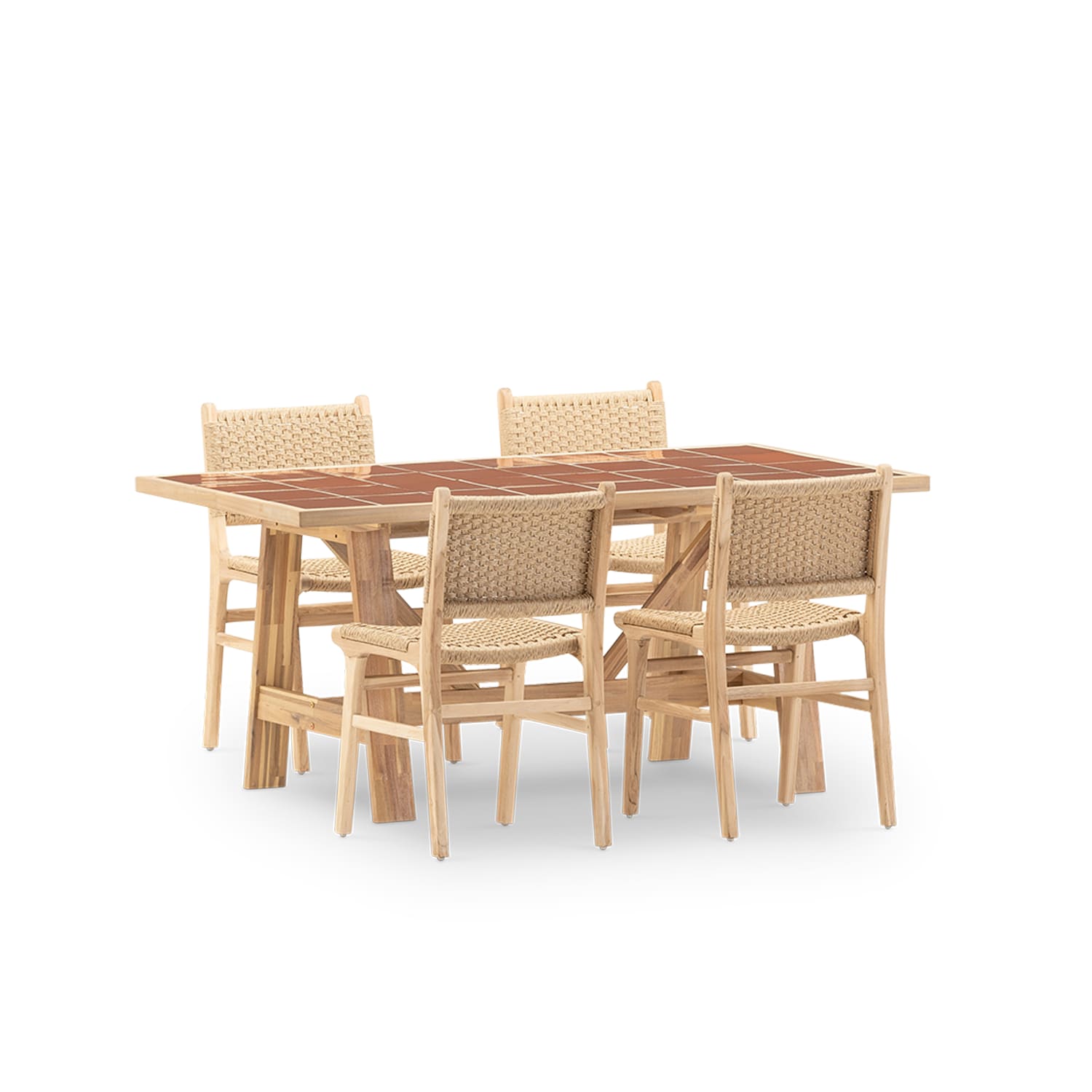 Set repas 4 places table céramique terre cuit 168x87