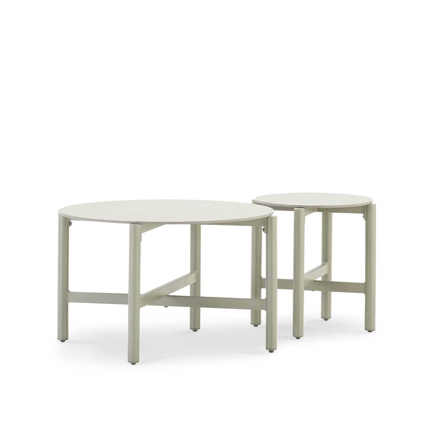 Set de 2 tables basses rondes 50/84cm alu et imitation pierre