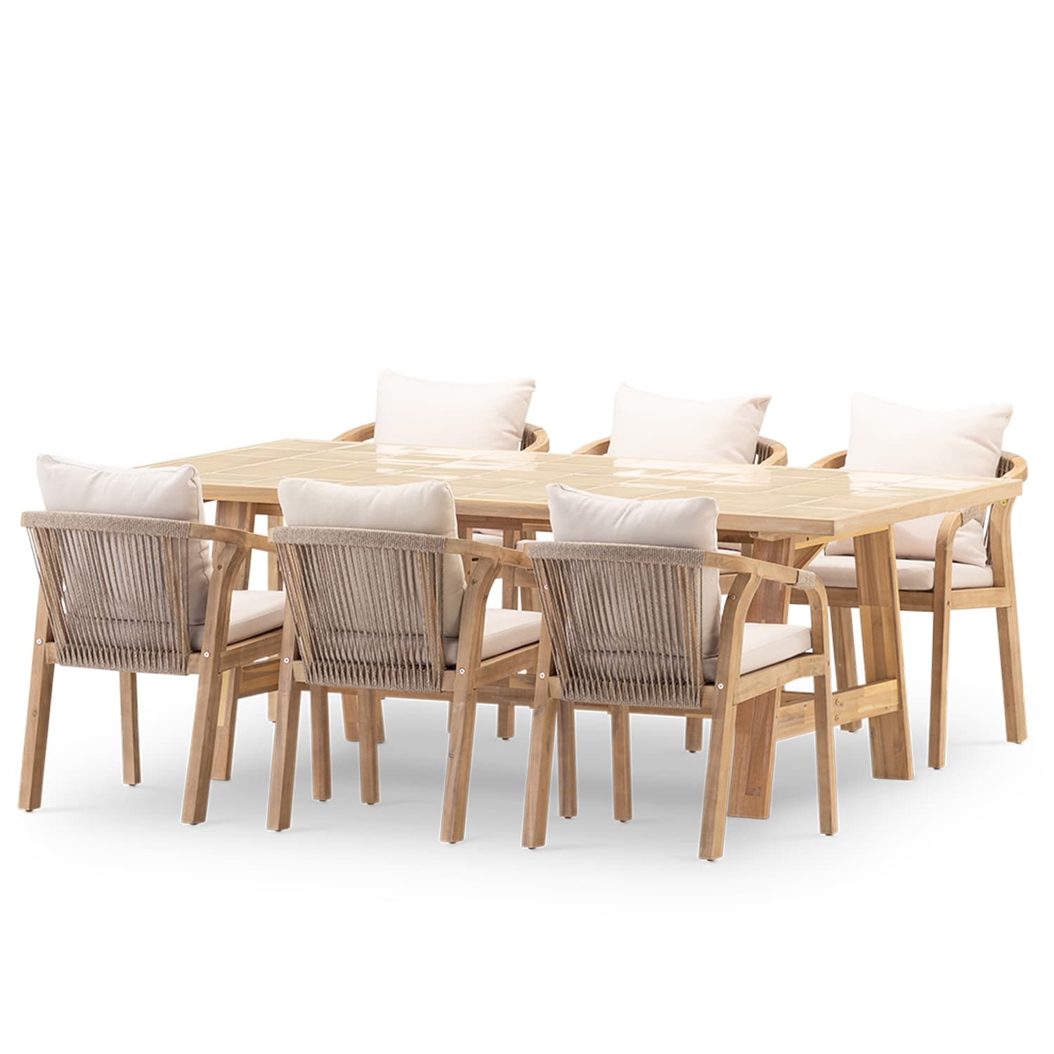 Set repas 6 places table céramique beige 205x105