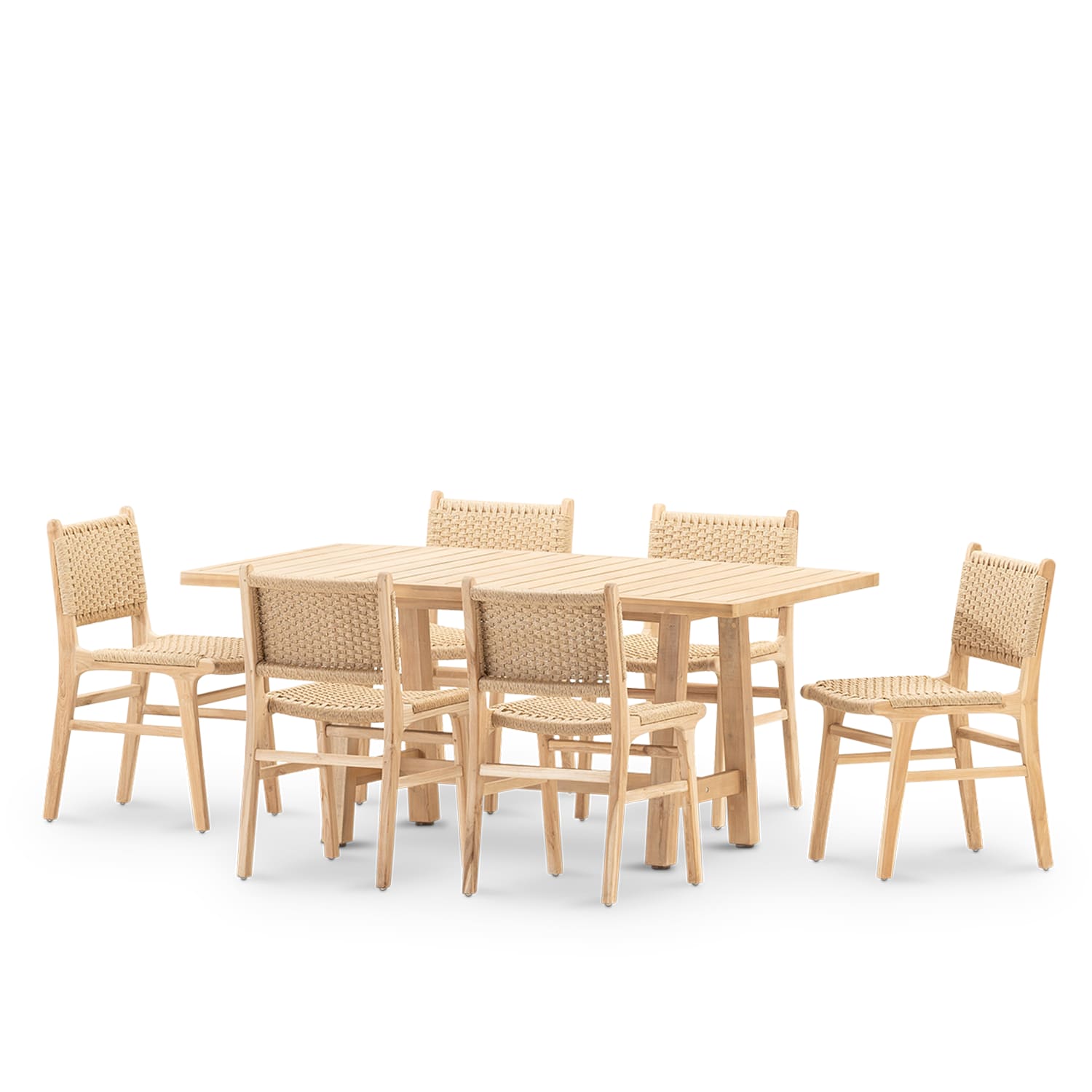 Set de repas 6p table 170x90 en bois