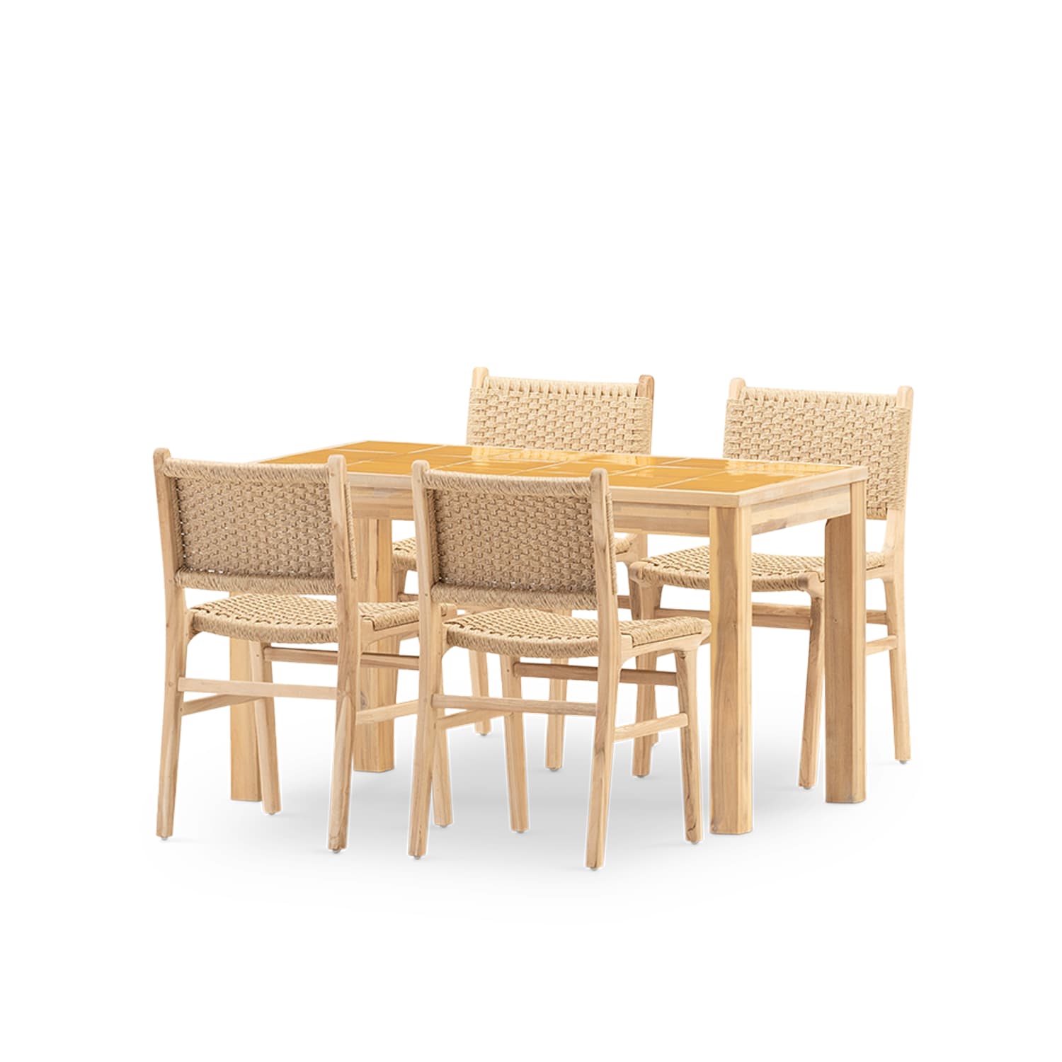 Set repas 4 places table céramique moutarde 168x87