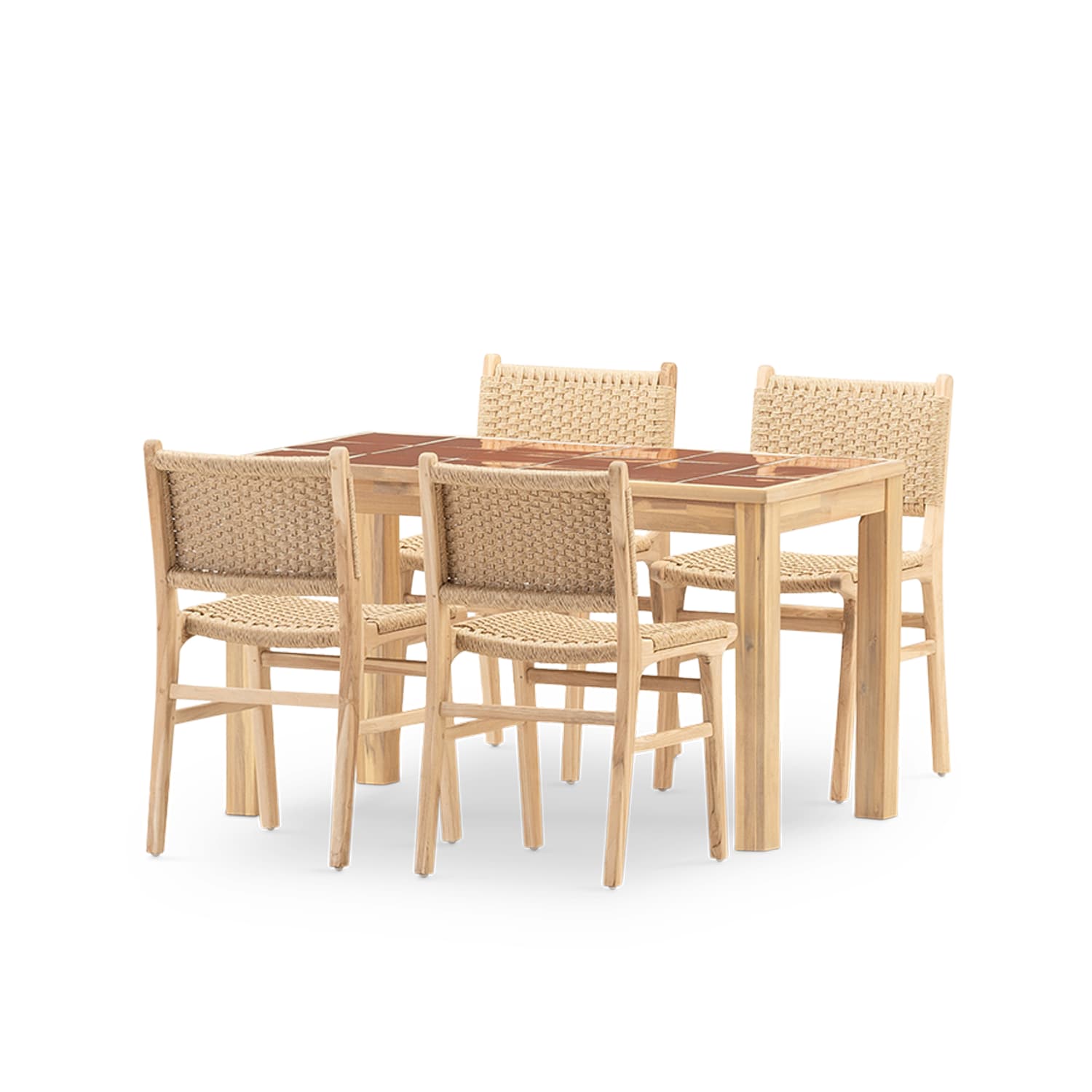 Set repas 4 places table céramique terre cuit 125x65