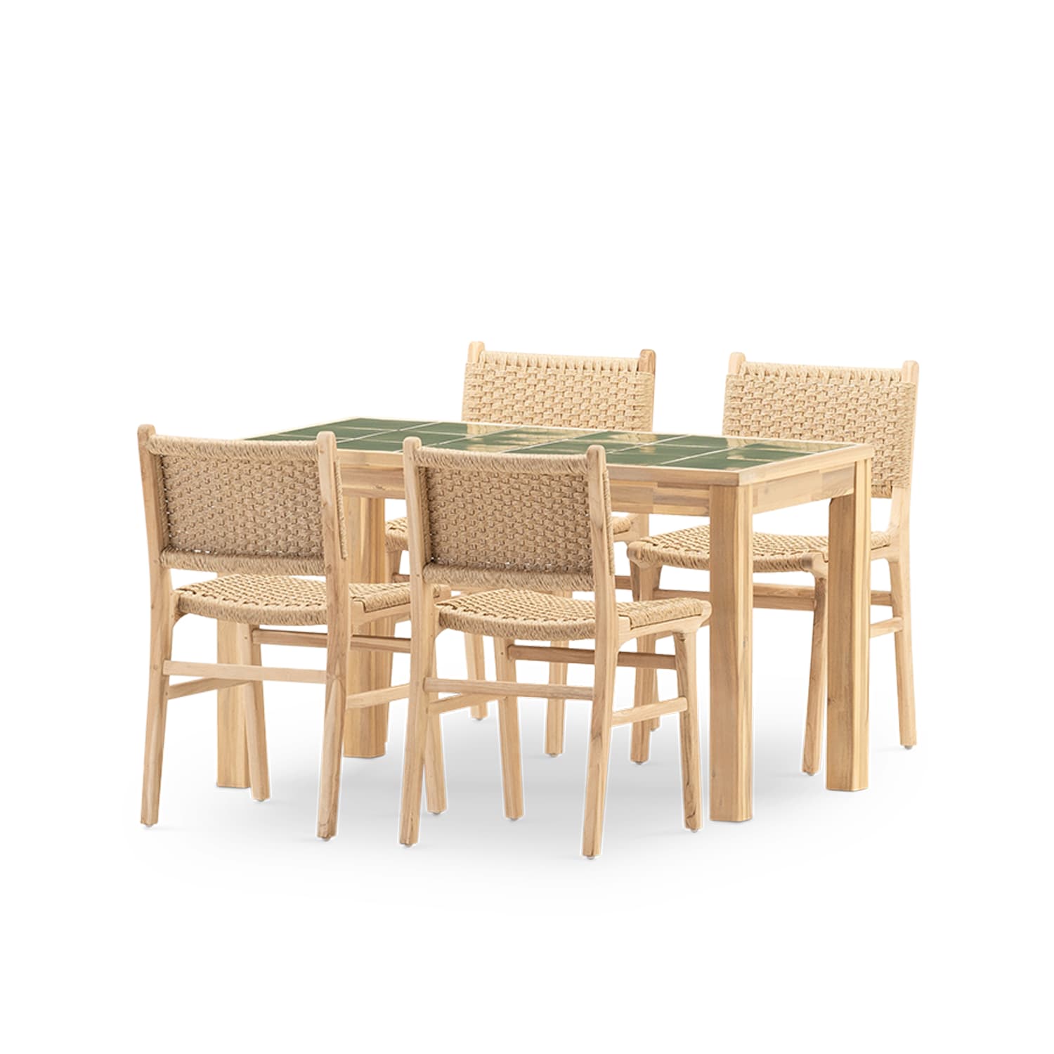 Set repas 4 places table céramique verte 168x87