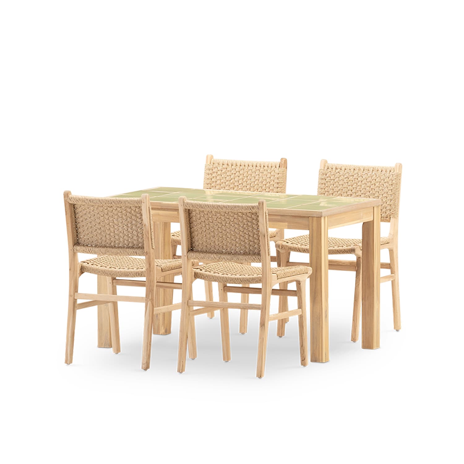 Set repas 4 places table céramique vert clair 125x65