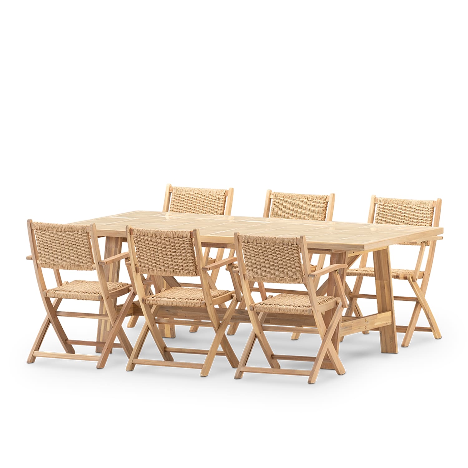 Set de repas 6 pl table céramique beige 205x105