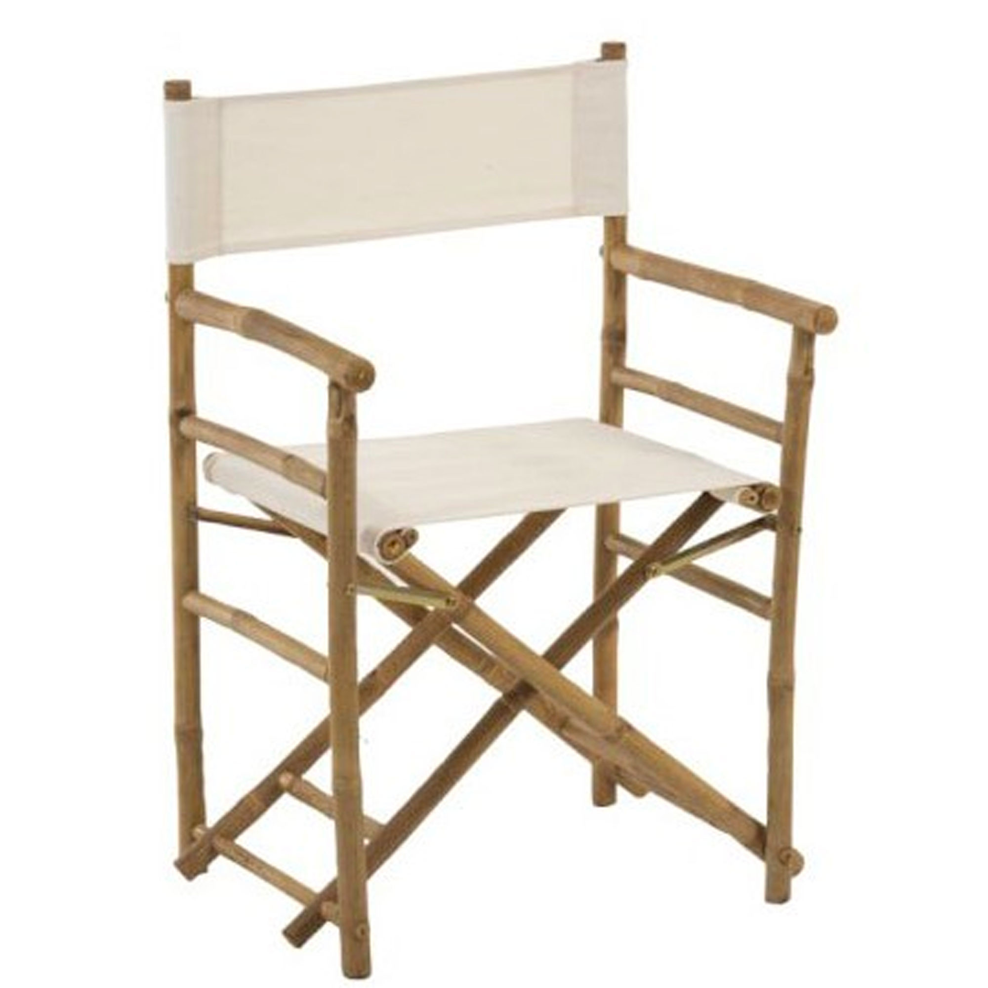 fauteuil metteur en scène de jardin pliant en bambou et tissu blanc