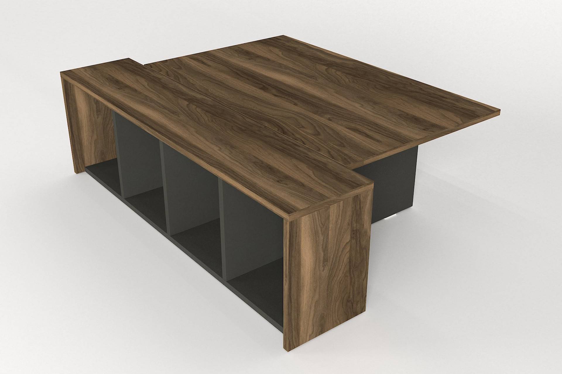 table basse convertible avec rangement bois foncé et anthracite