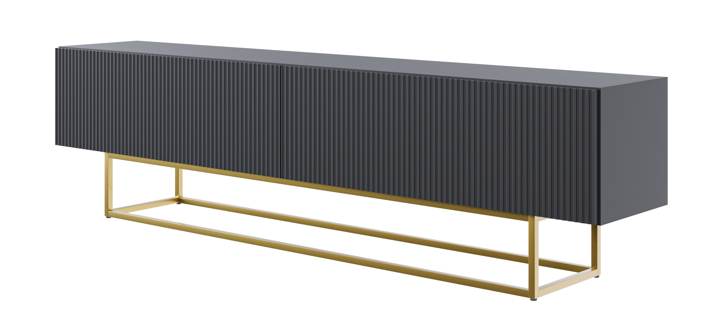 Meuble TV noir sur pieds dorés 175×32 cm