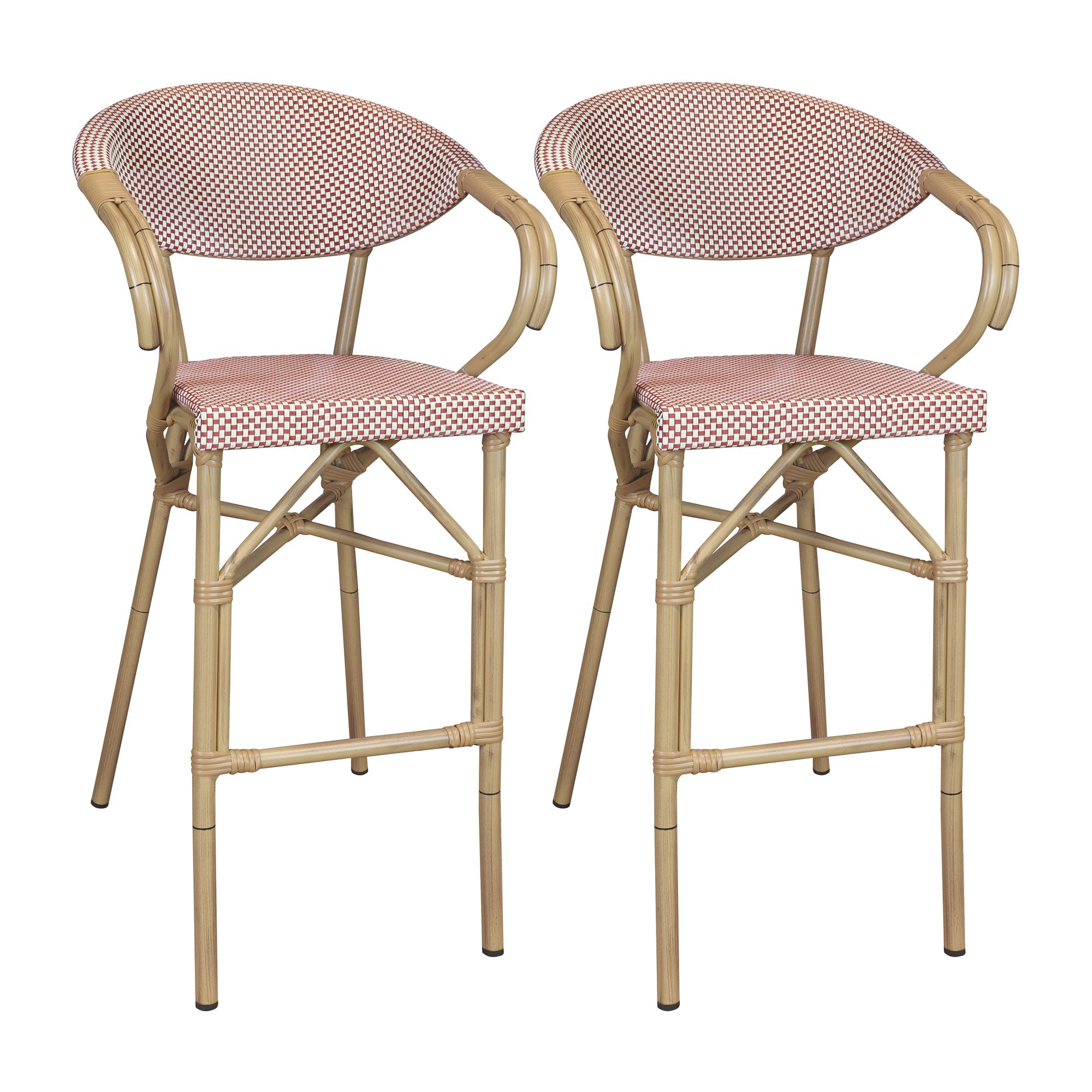 Lot de 2 fauteuils de bar extérieur en textilène rouge