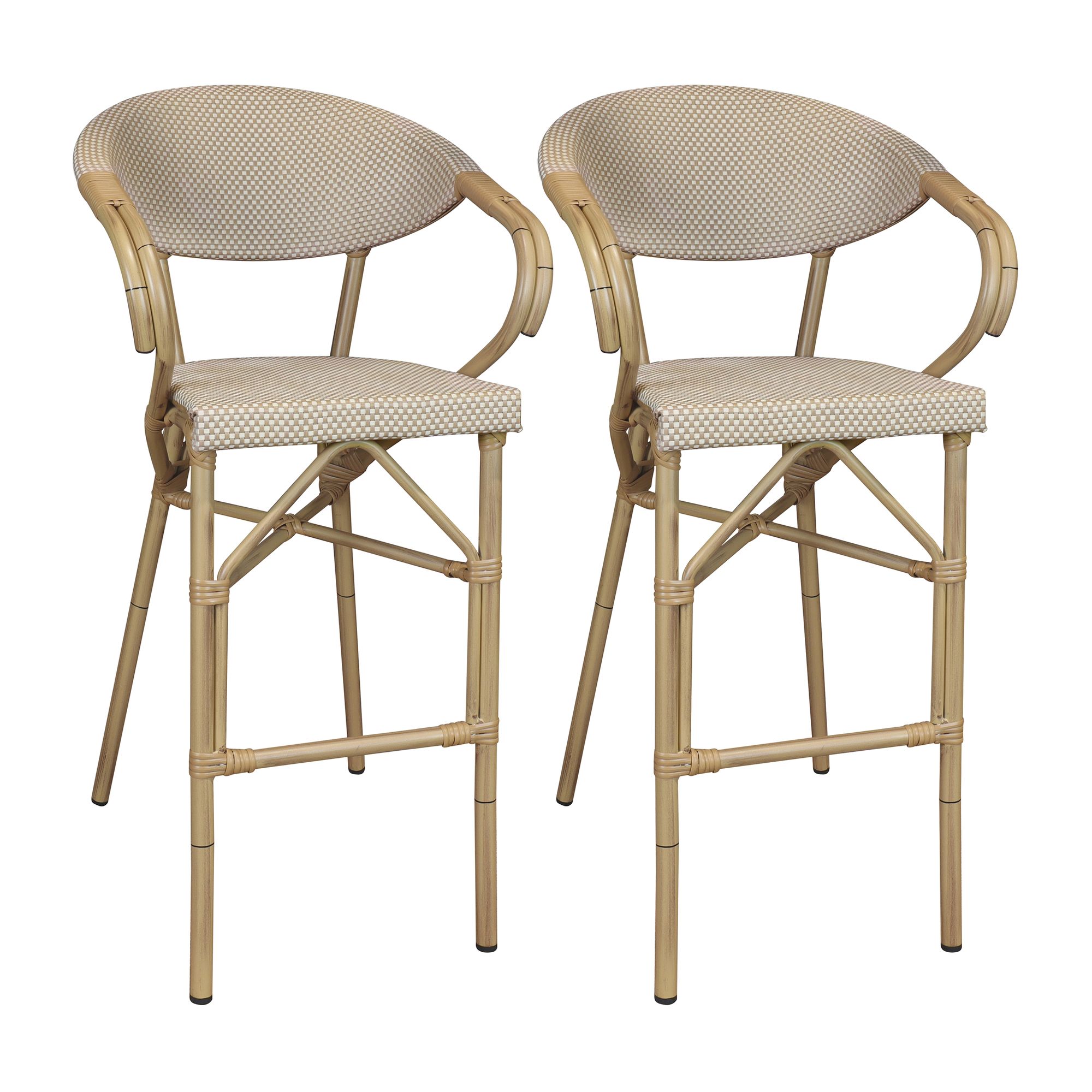 Lot de 2 fauteuils de bar extérieur en textilène beige