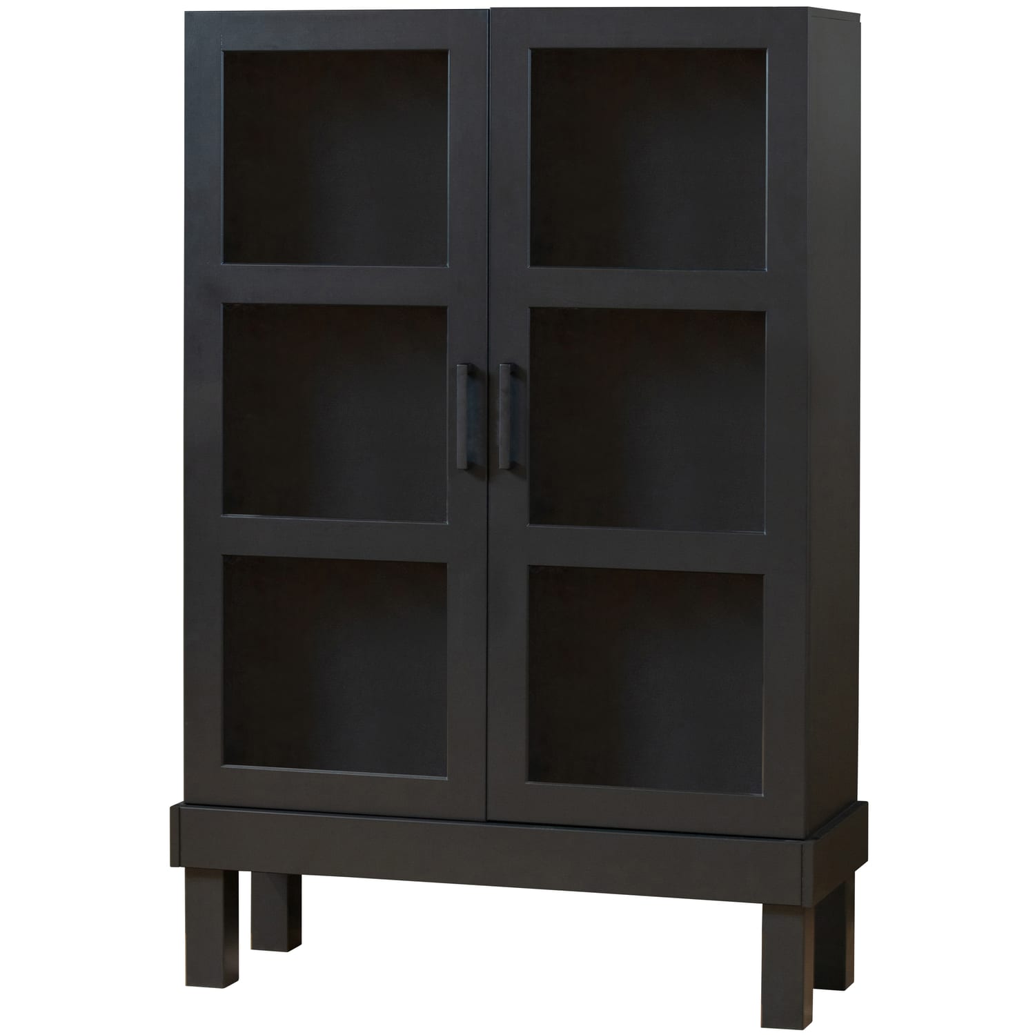 Vitrine 2 portes et 3 étagères en pin noir