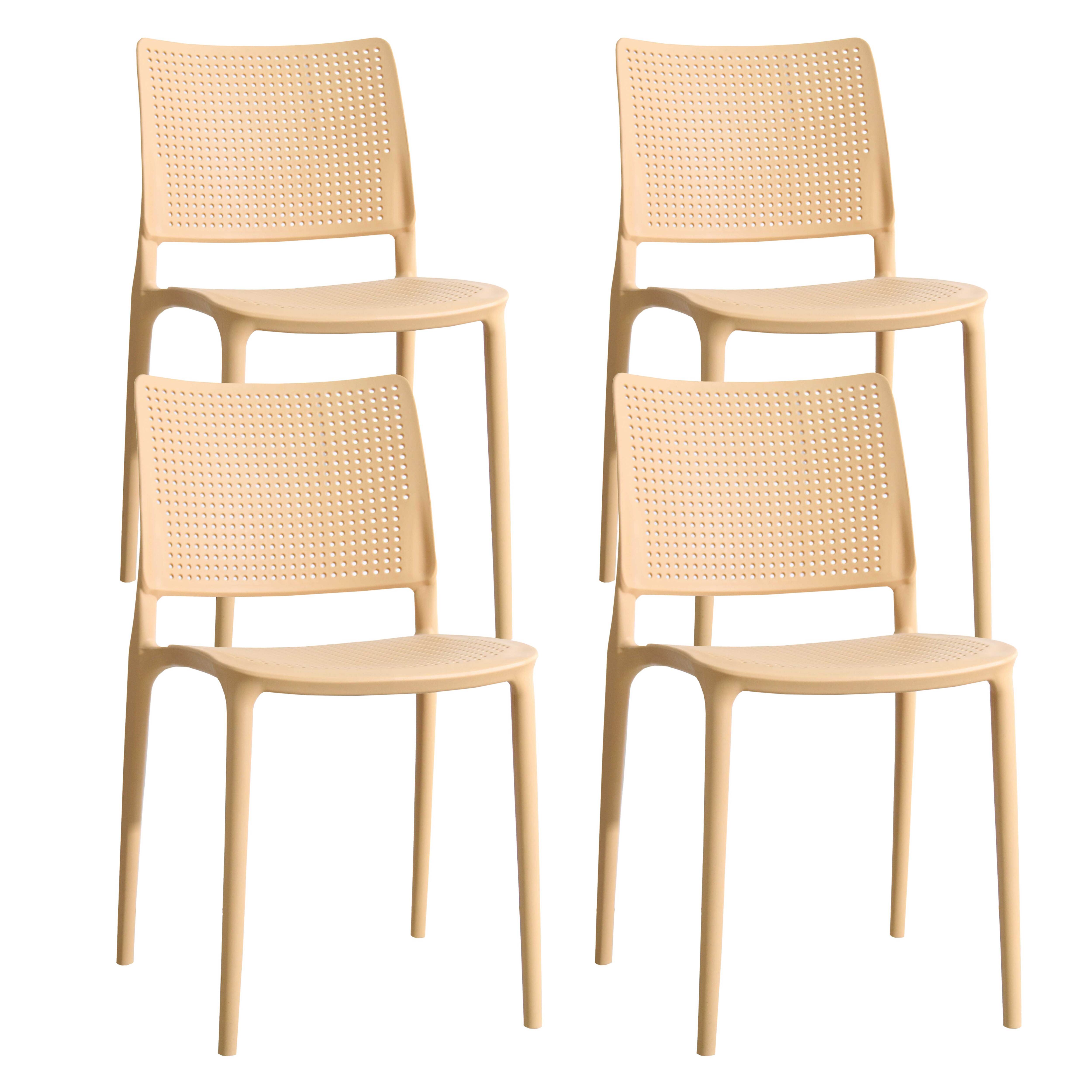 Lot de 4 chaises de terrasse jaune clair en plastique