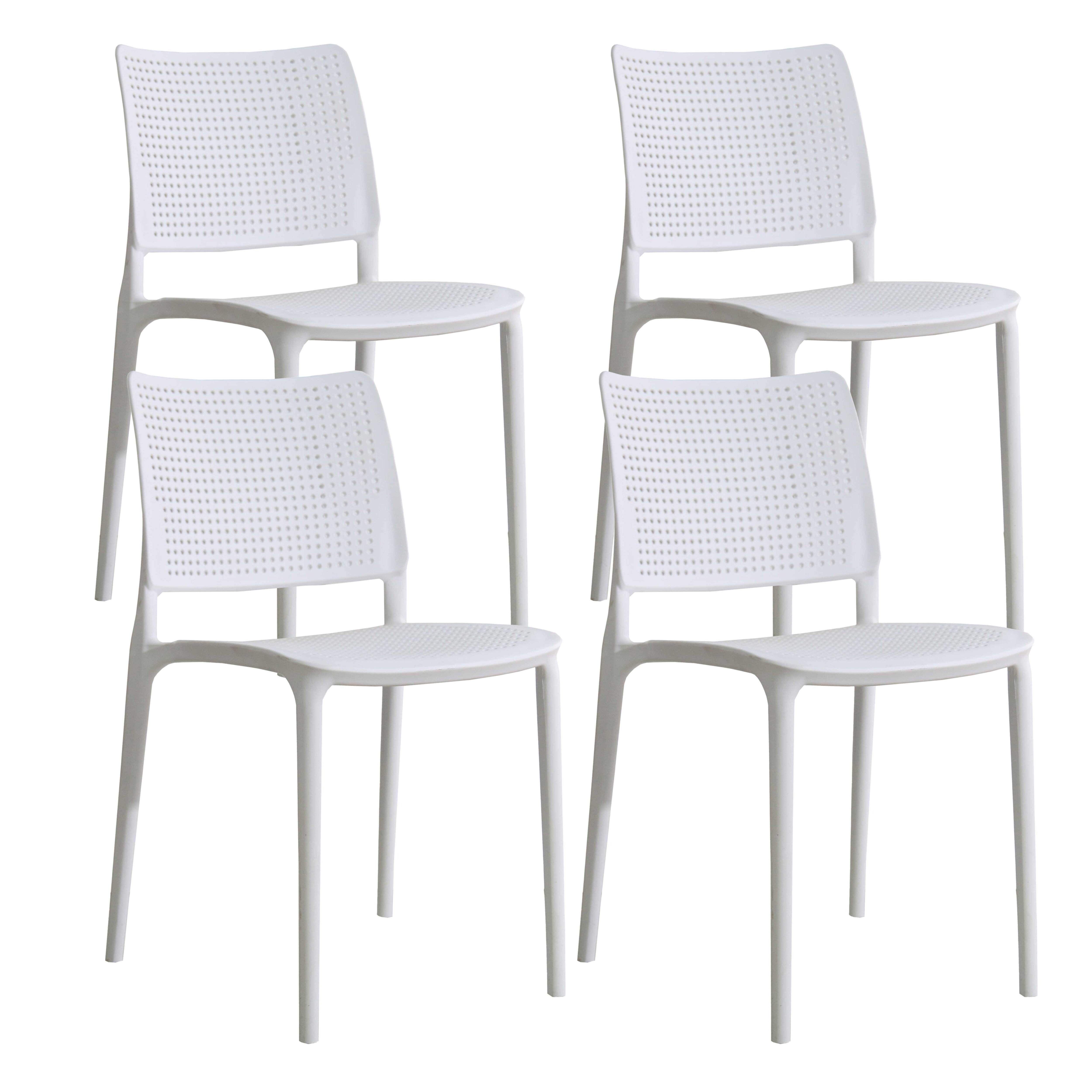 Lot de 4 chaises de terrasse blanches en plastique