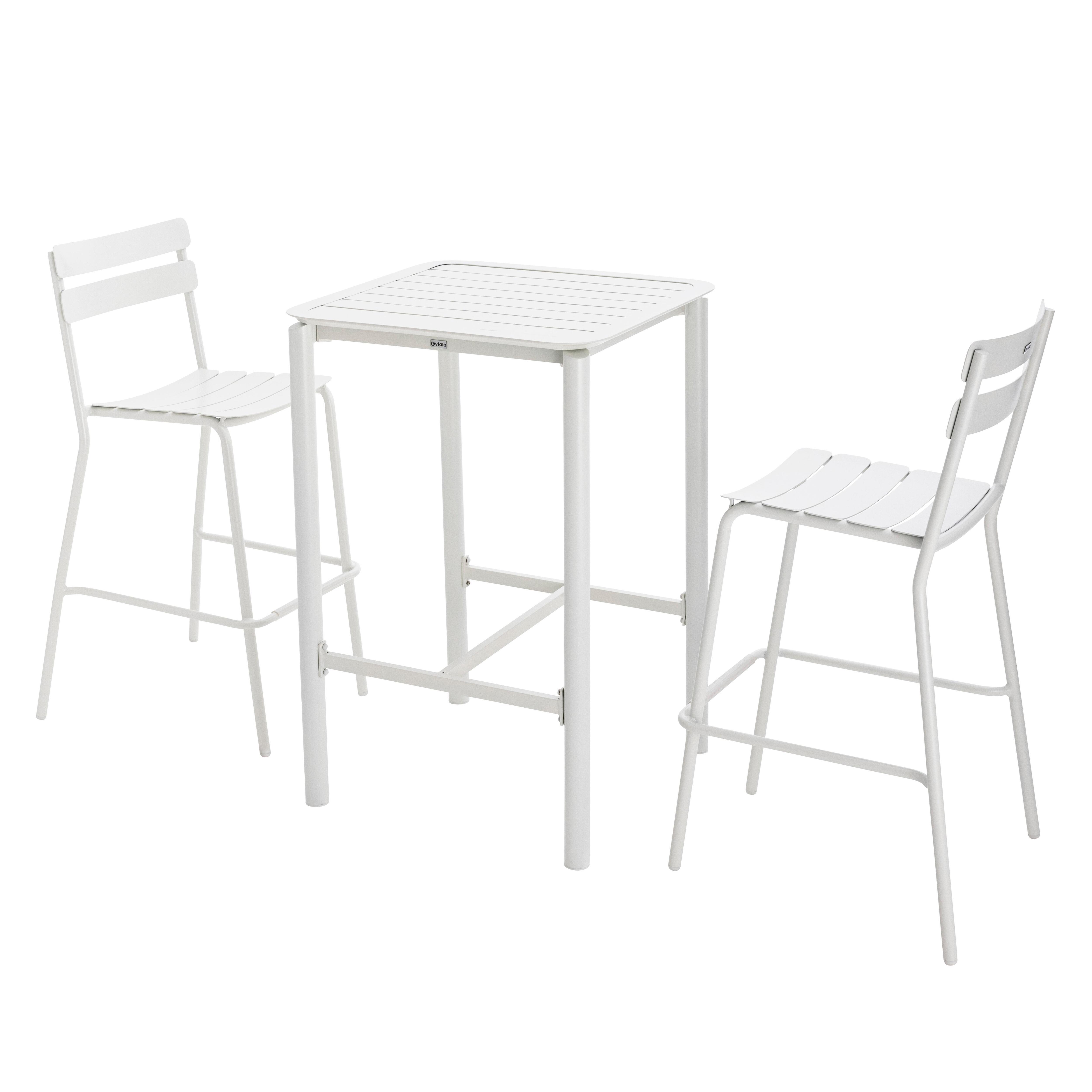 Table haute de terrasse avec 2 chaises en aluminium blanc