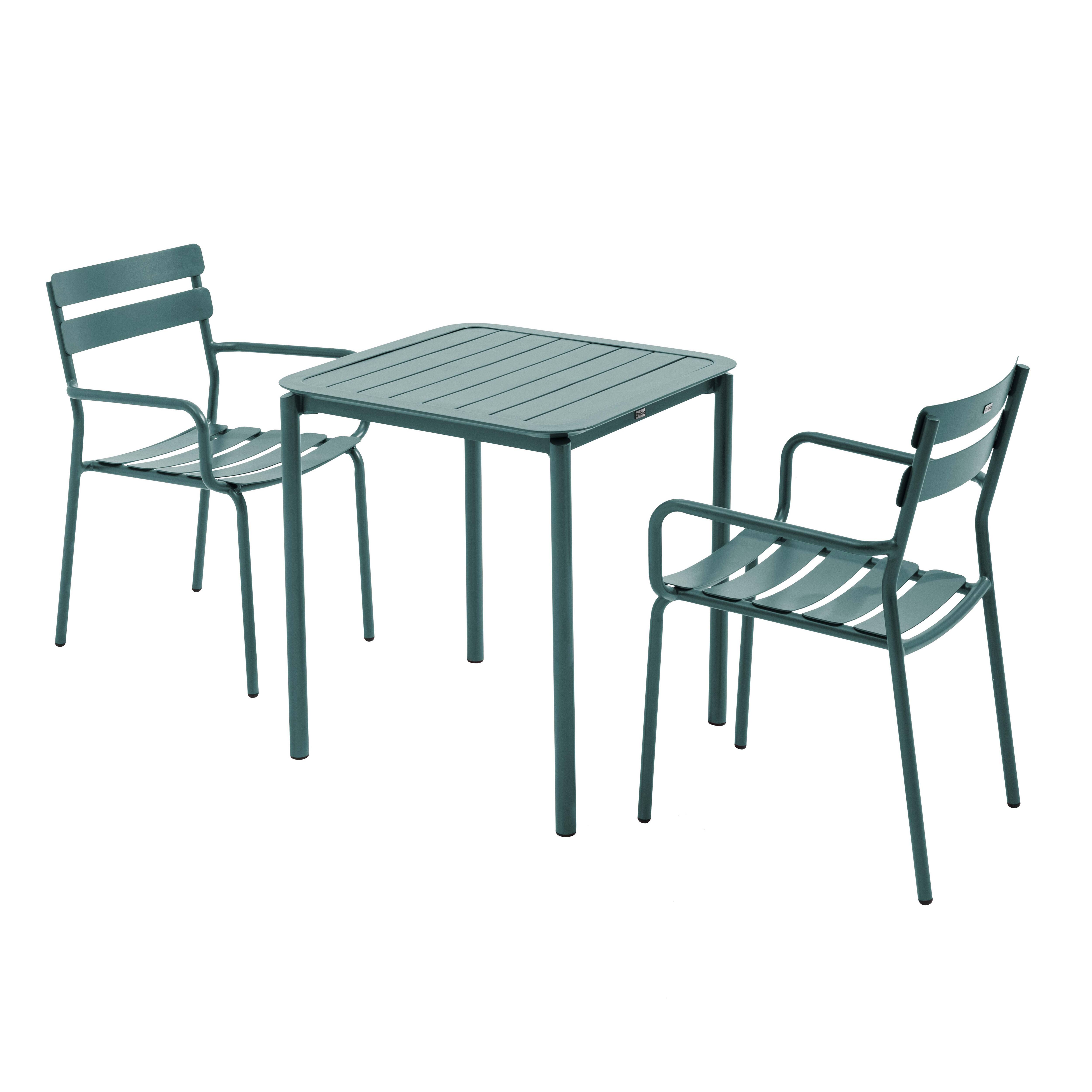 Ensemble table de terrasse 70cm et 2 fauteuils vert foncé