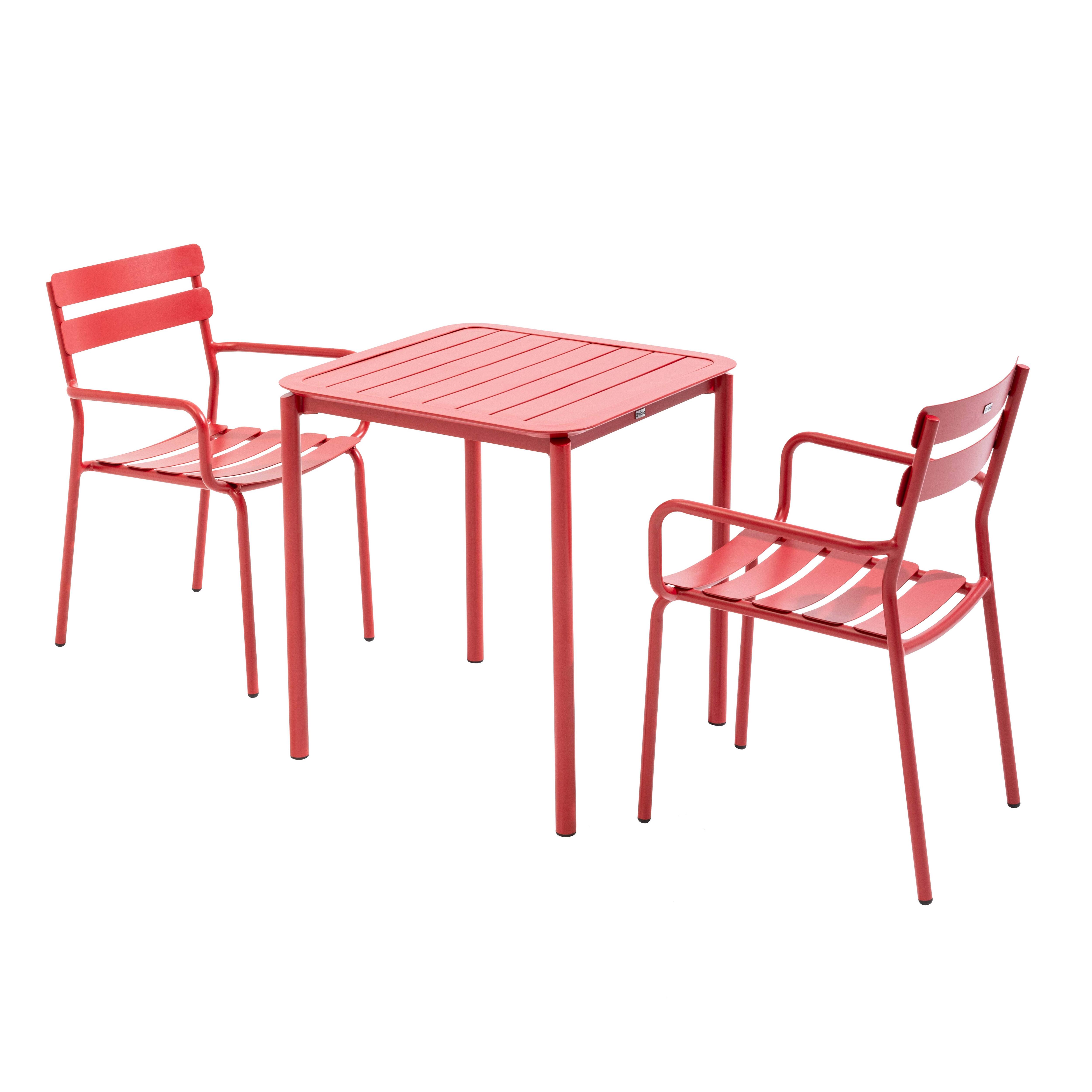 Ensemble table de terrasse 70cm et 2 fauteuils rouge foncé