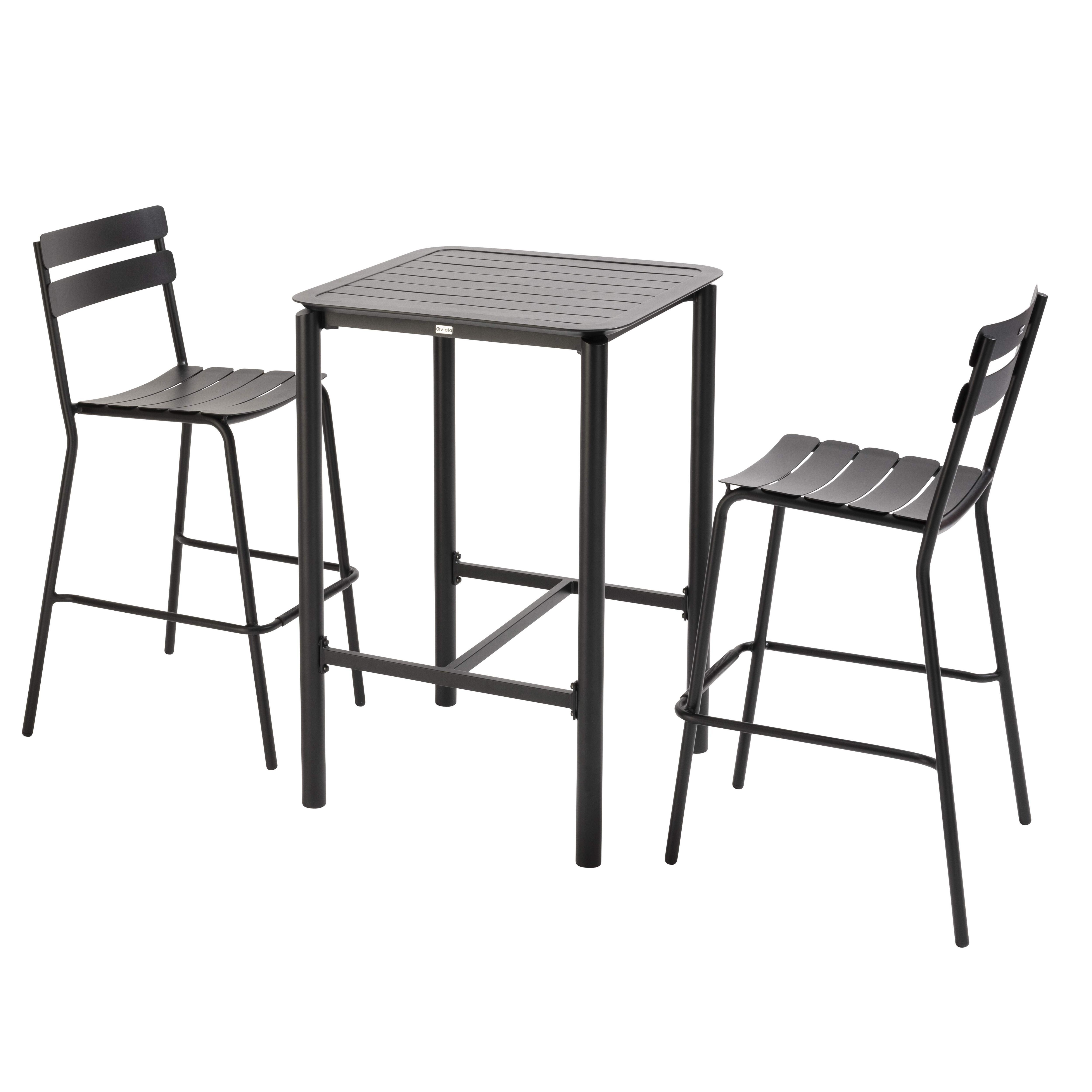 Table haute de terrasse avec 2 chaises en aluminium noir