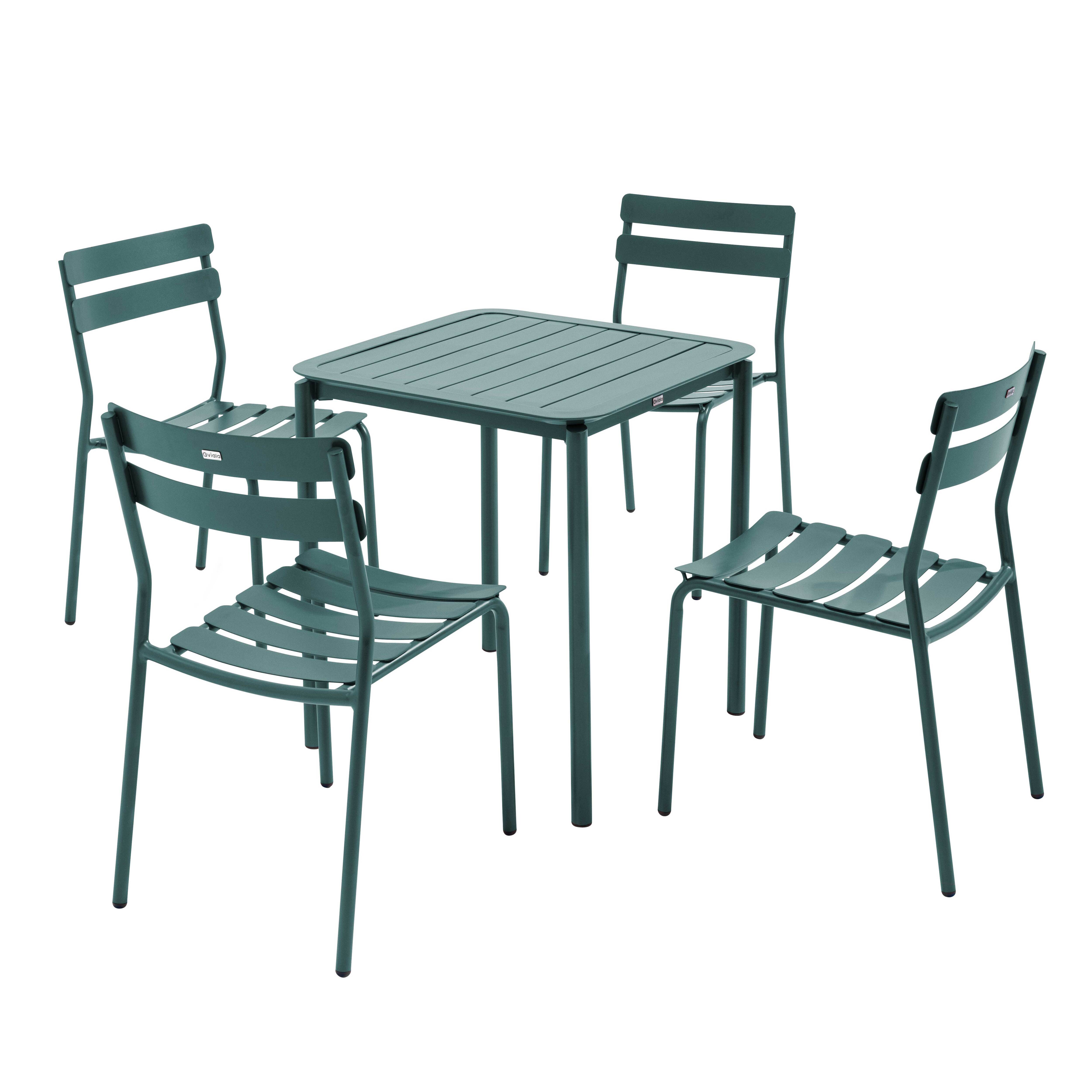 Ensemble table de terrasse 70cm et 4 chaises vert foncé