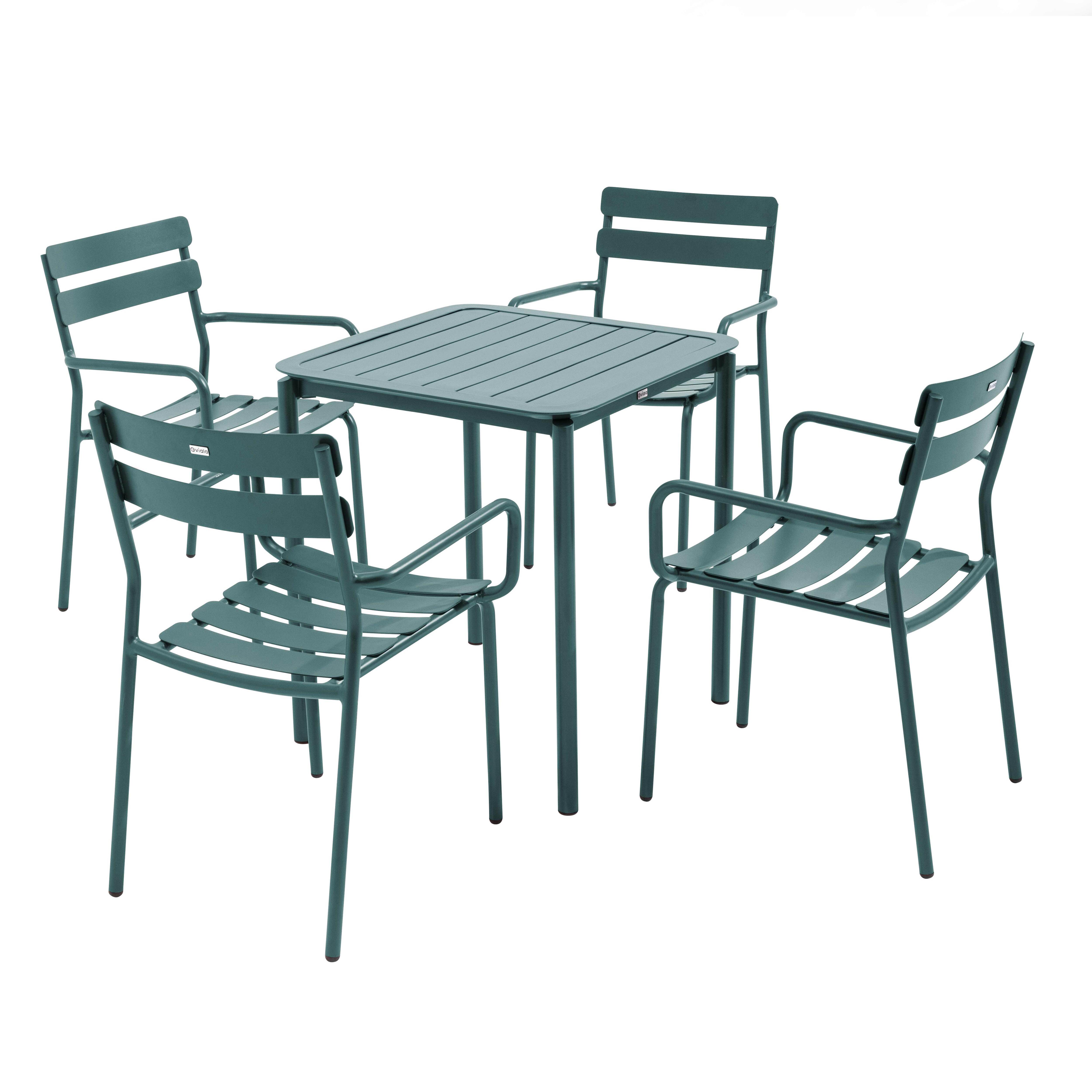 Ensemble table de terrasse 70cm et 4 fauteuils vert foncé