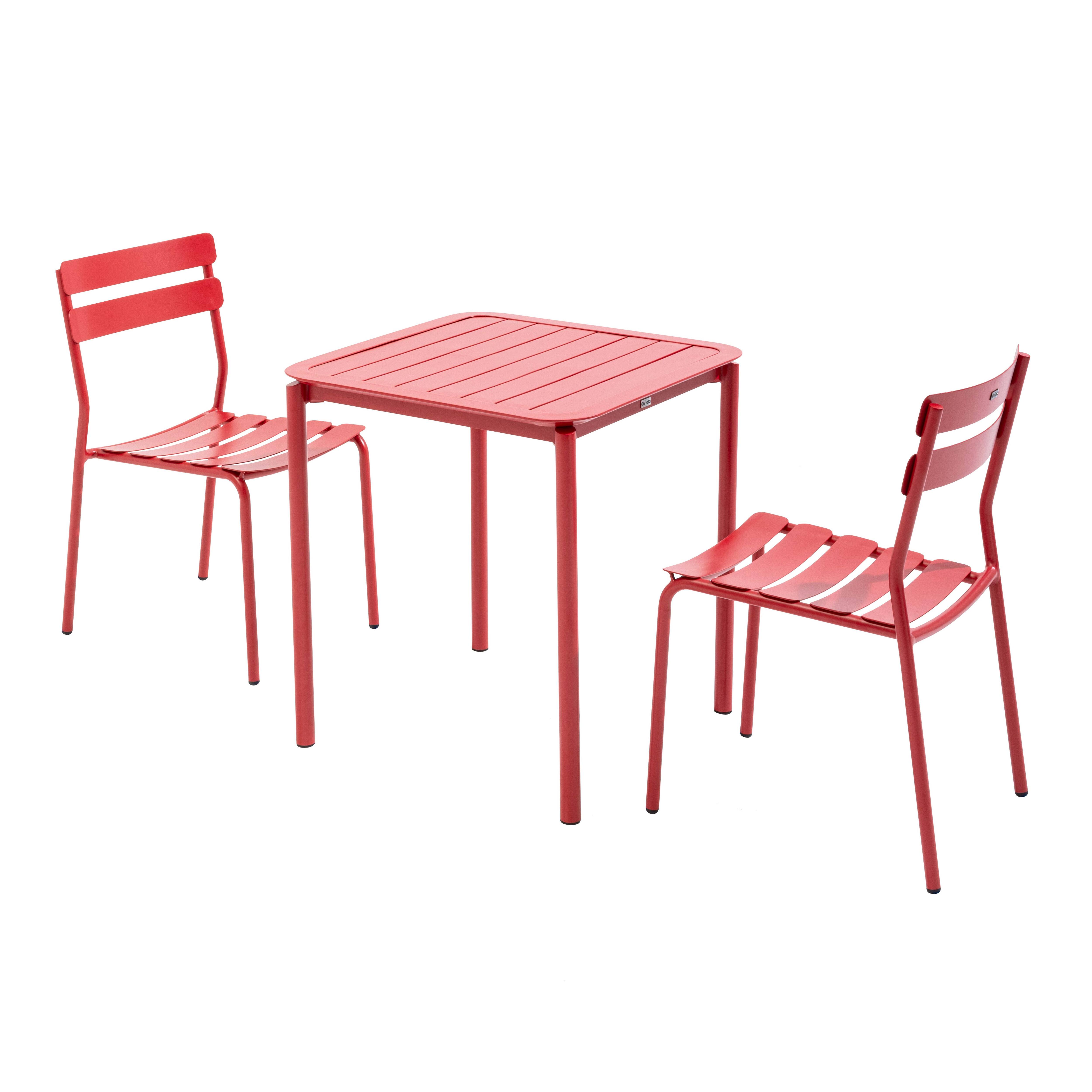 Ensemble table de terrasse 70cm et 2 chaises rouge foncé