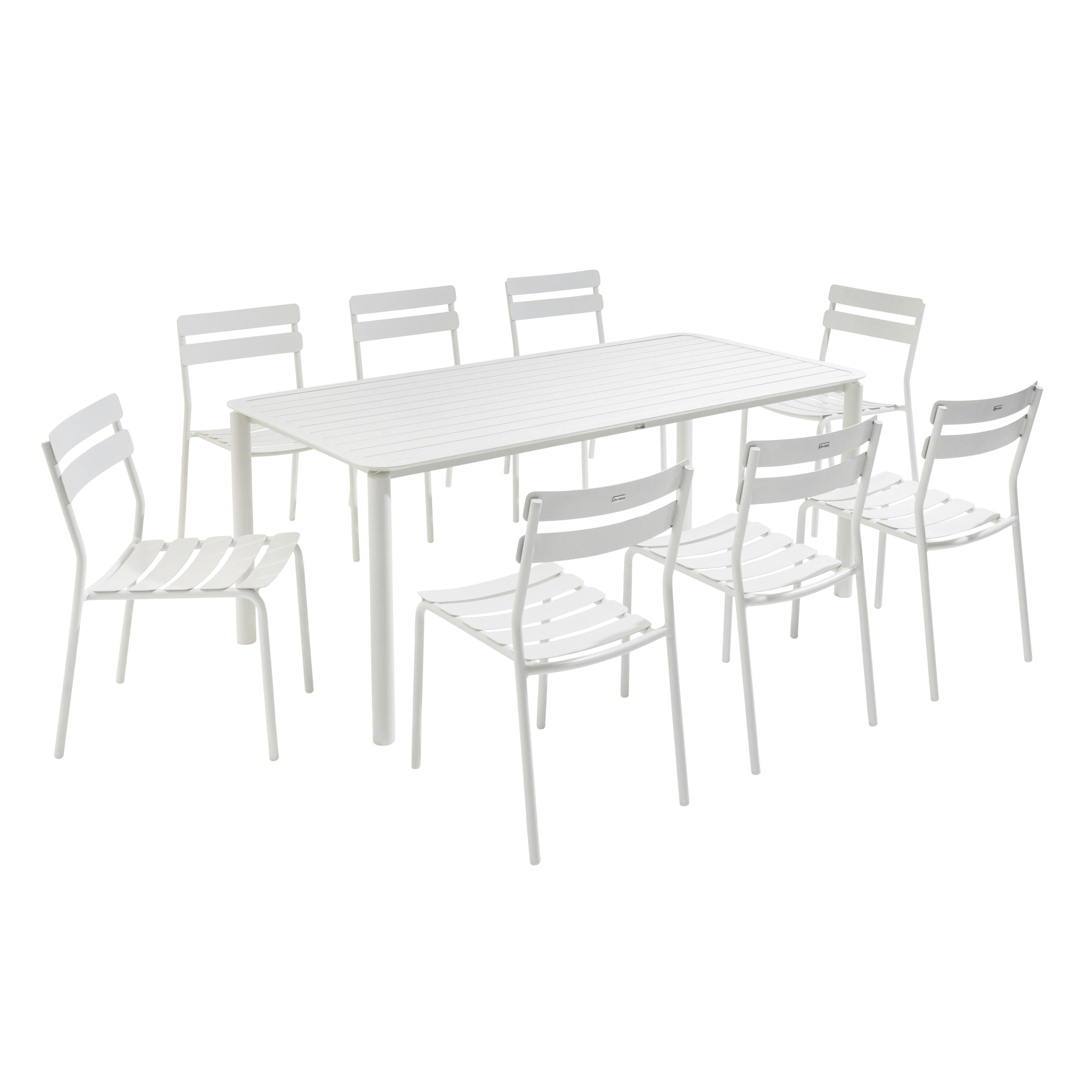 Ensemble table de terrasse (185 x 92cm) et 8 chaises blanc
