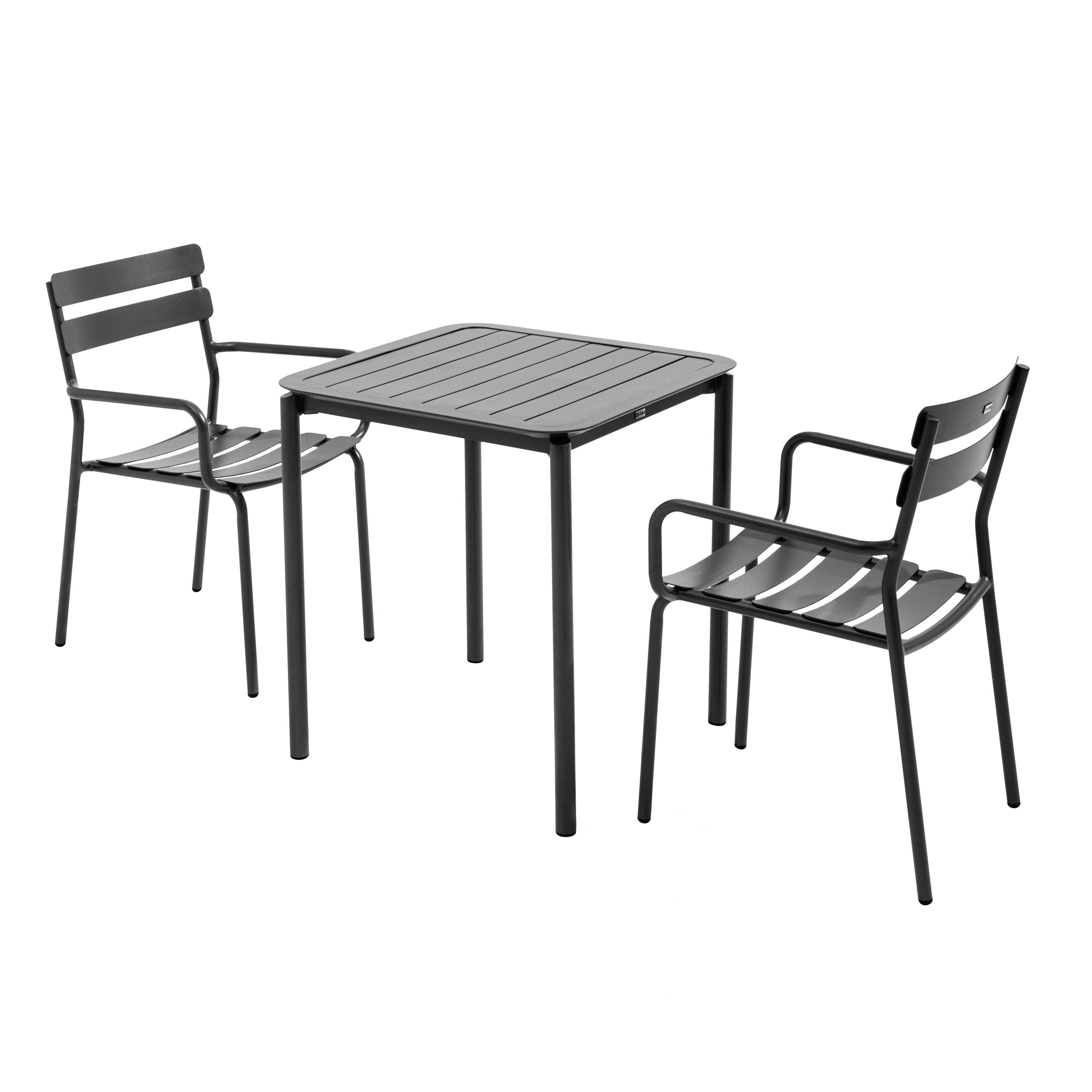 Ensemble table de terrasse 70cm et 2 fauteuils noir