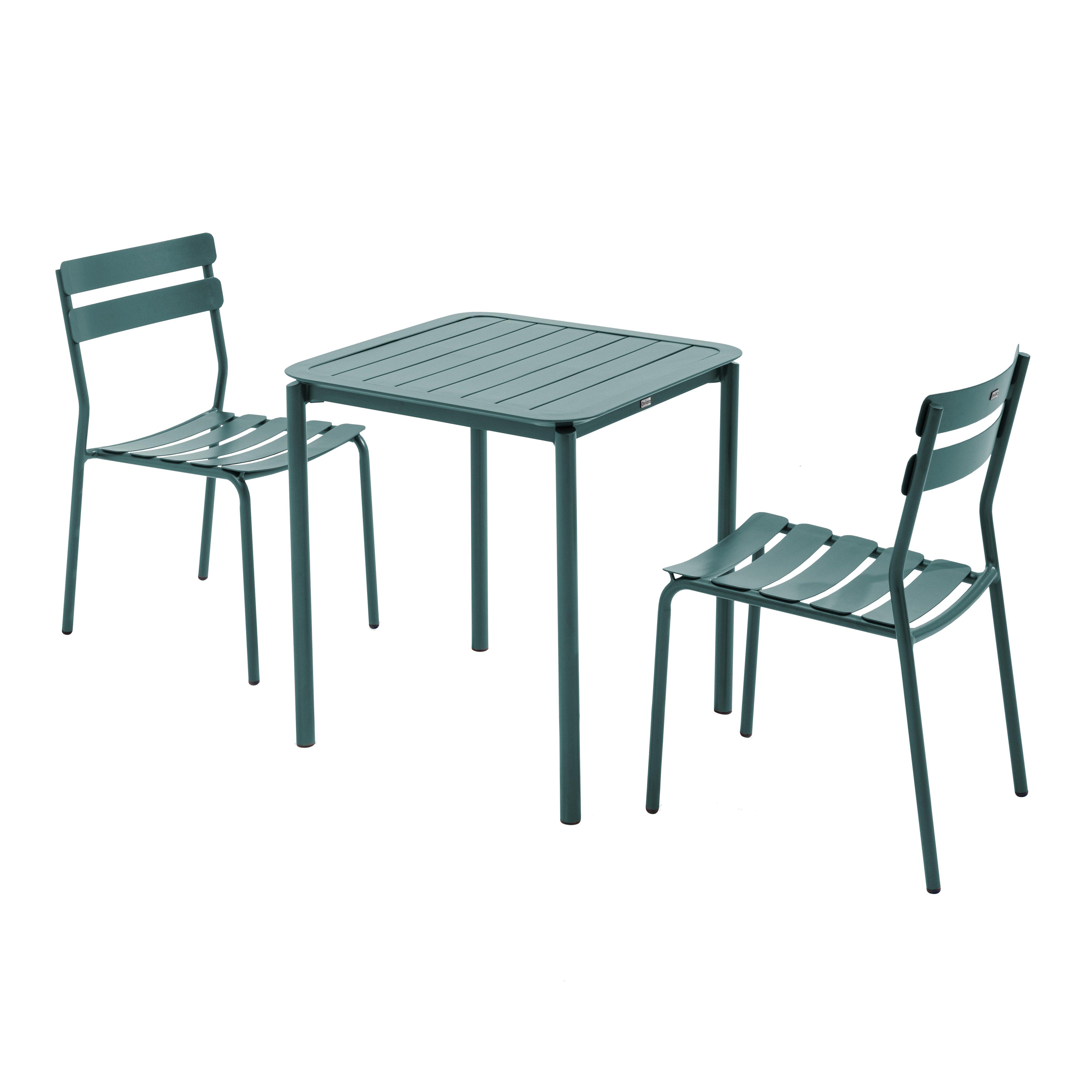 Ensemble table de terrasse 70cm et 2 chaises vert foncé