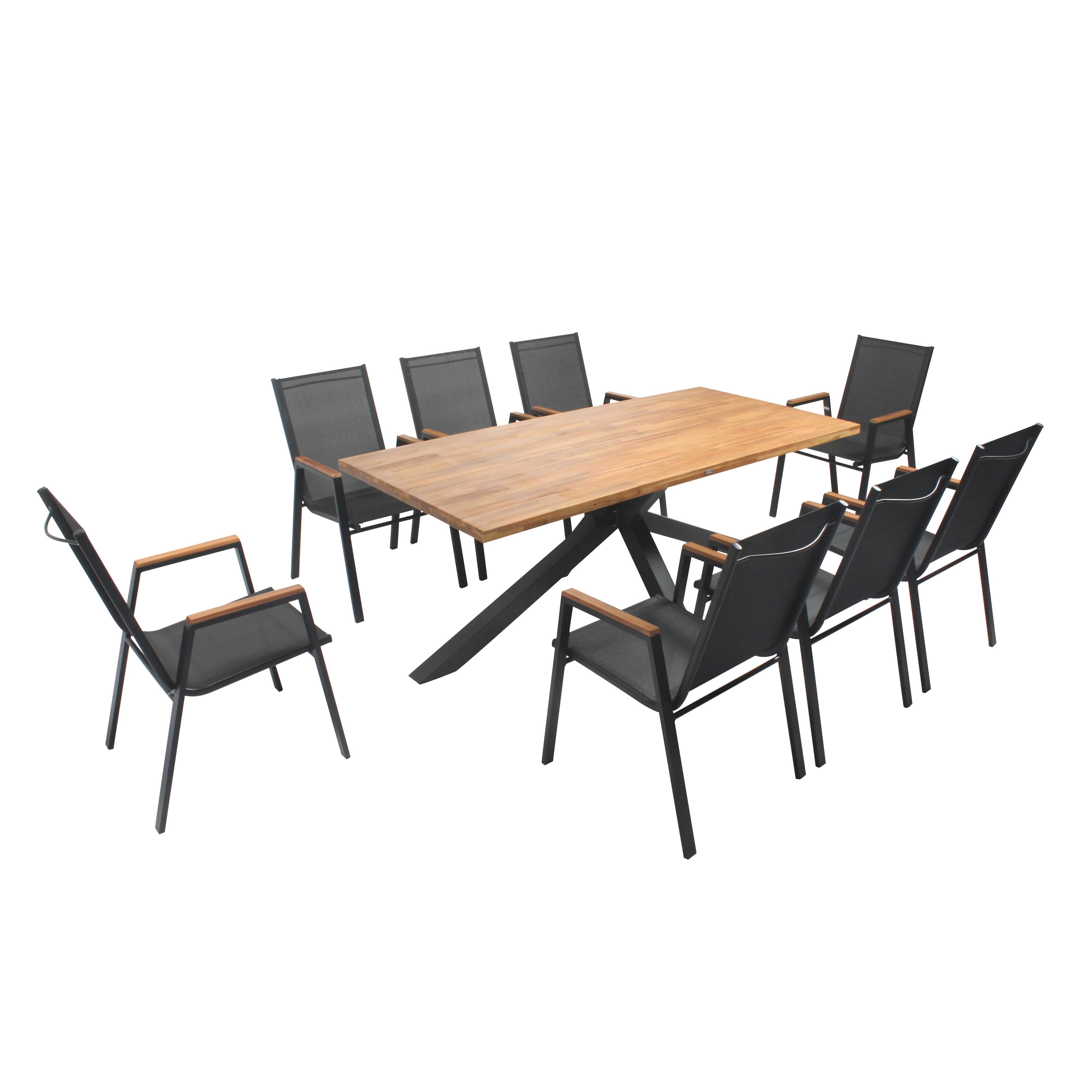 Table de jardin en acacia et aluminium avec 8 fauteuils