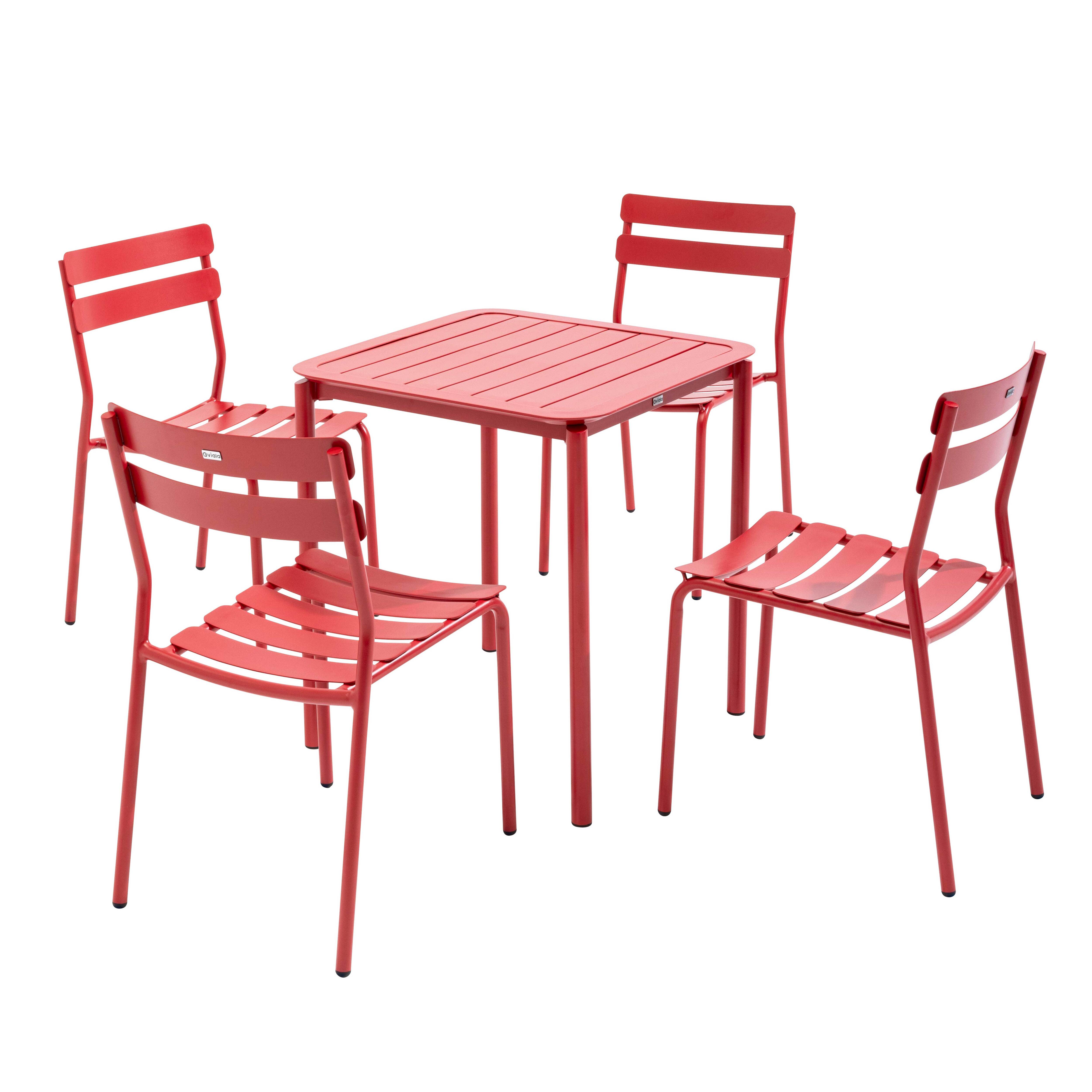 Ensemble table de terrasse 70cm et 4 chaises rouge foncé