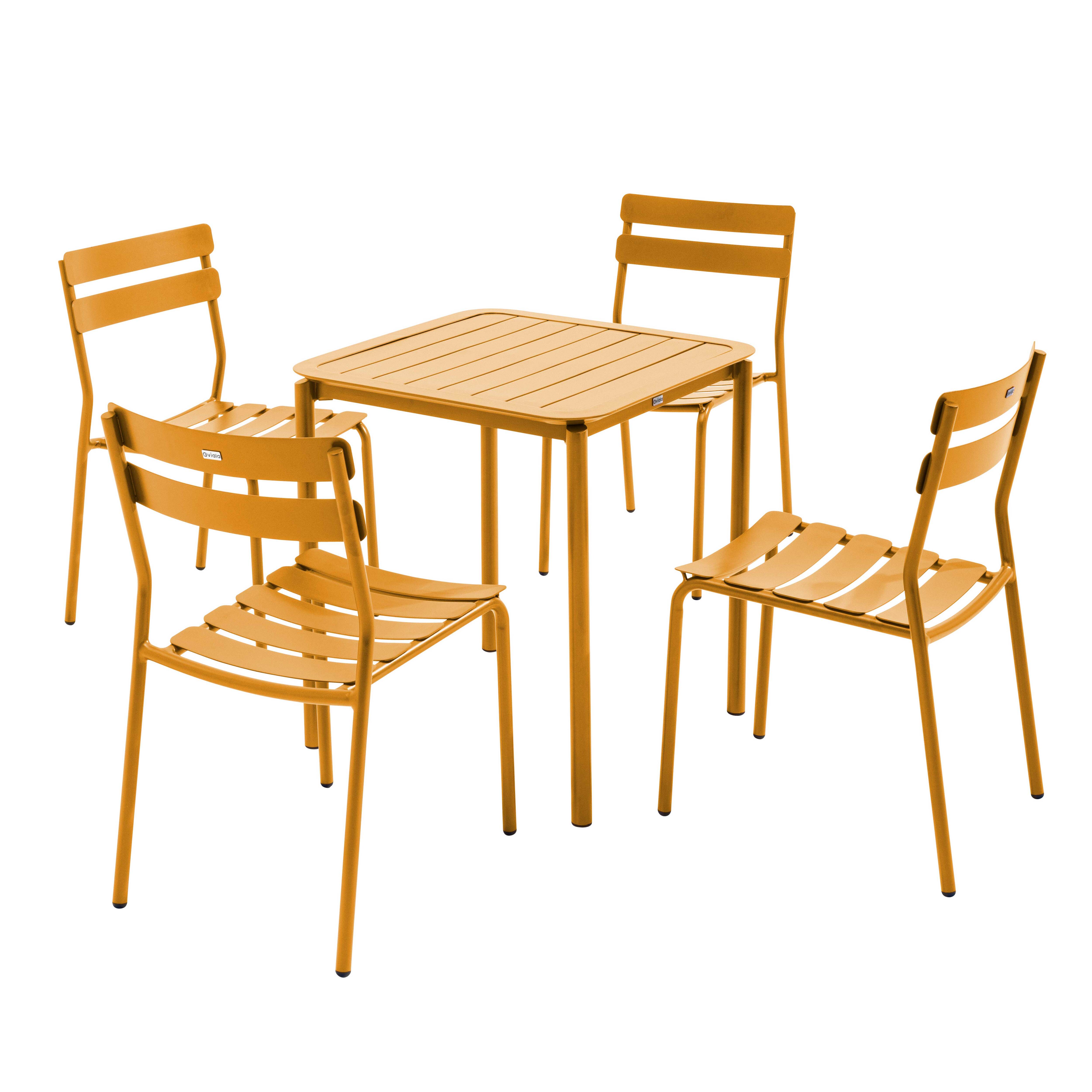 Ensemble table de terrasse 70cm et 4 chaises jaune moutarde