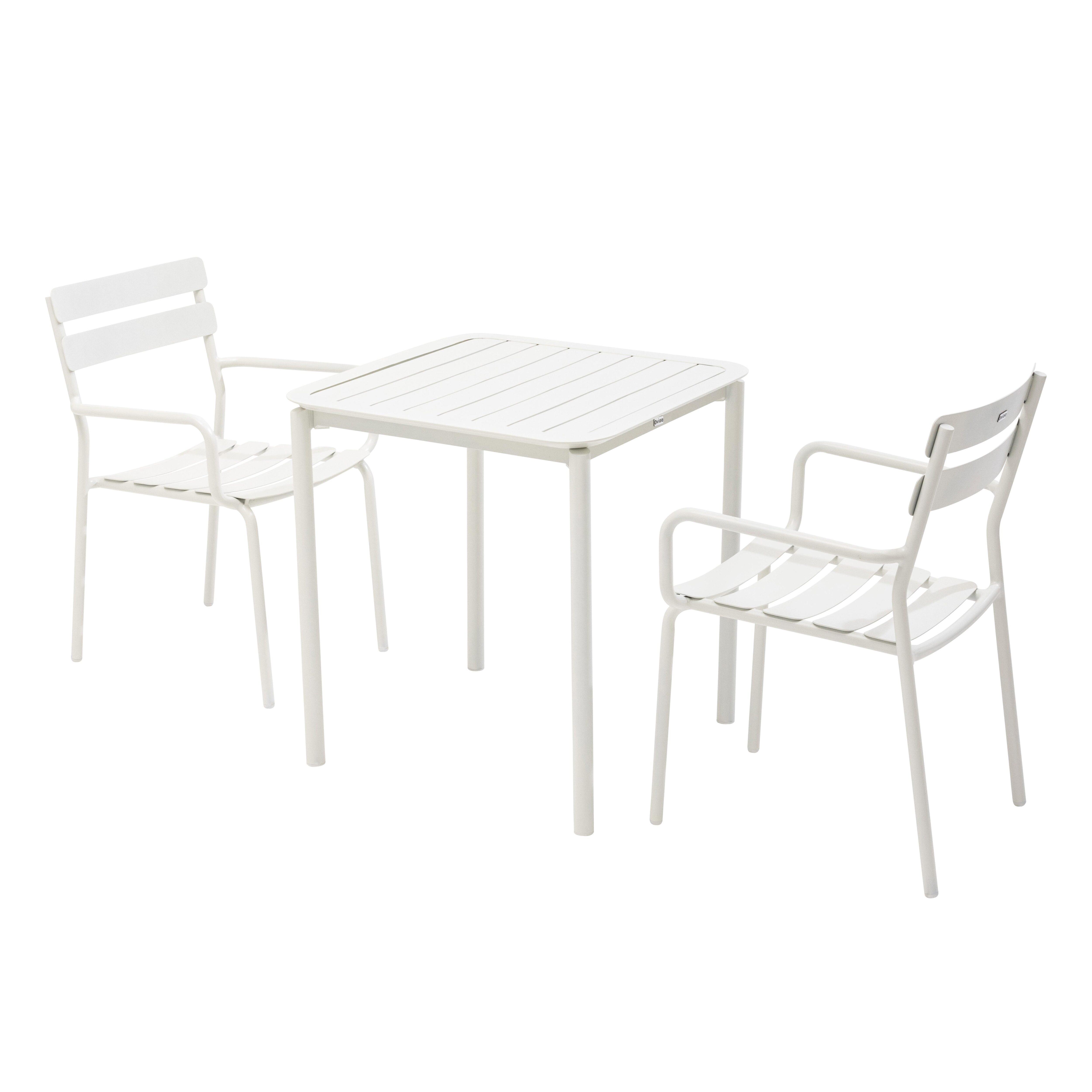 Ensemble table de terrasse 70cm et 2 fauteuils blanc