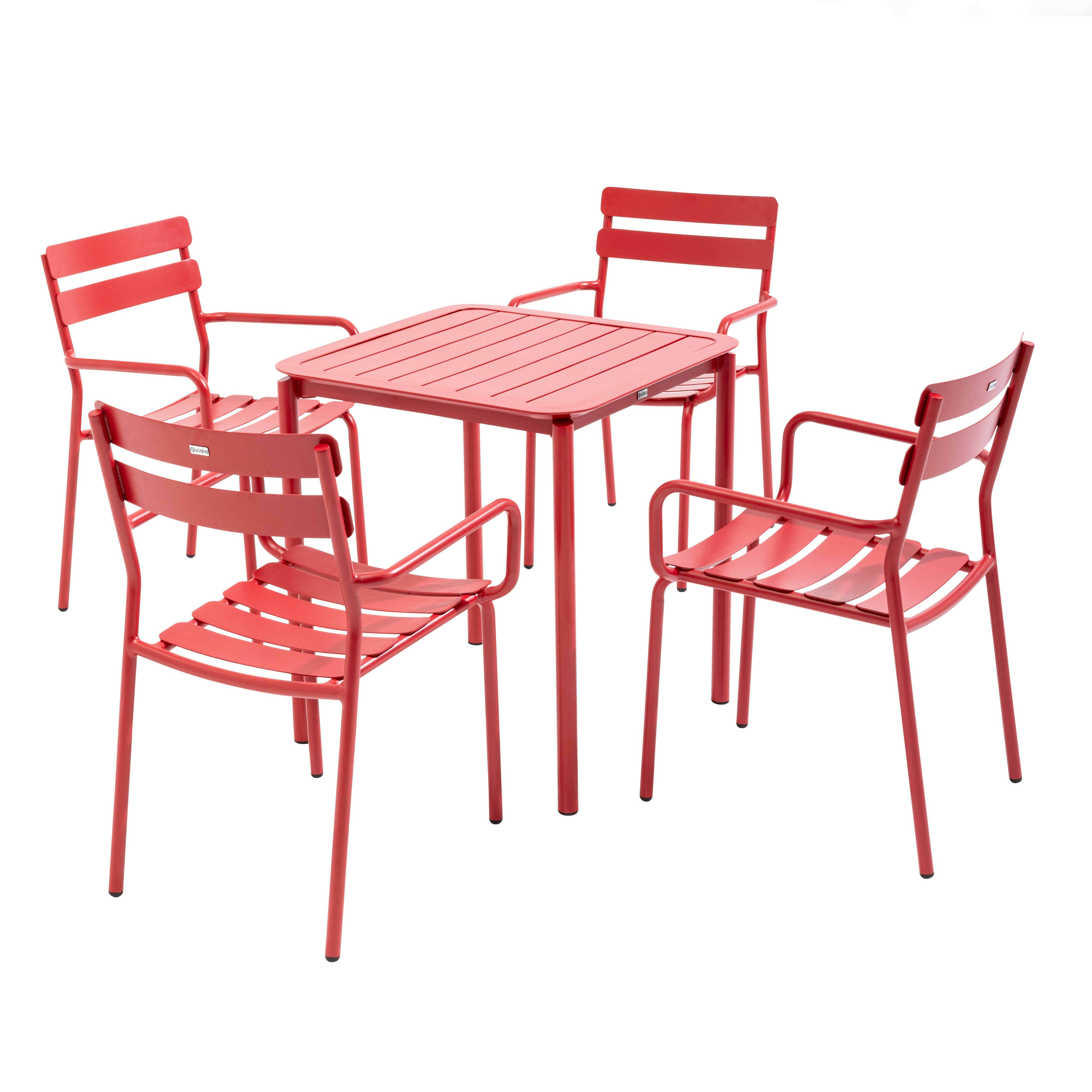 Ensemble table de terrasse 70cm et 4 fauteuils rouge foncé