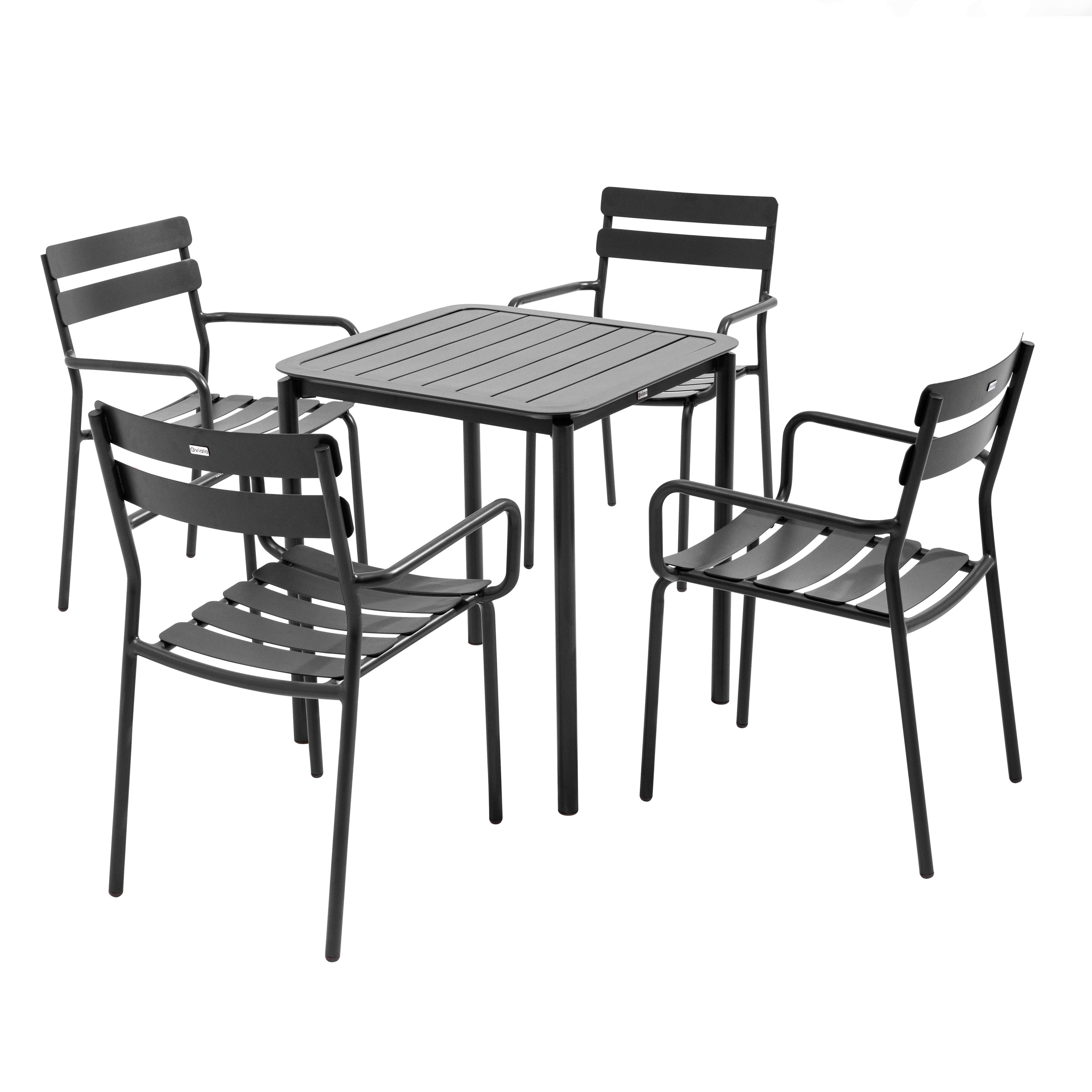 Ensemble table de terrasse 70cm et 4 fauteuils noir