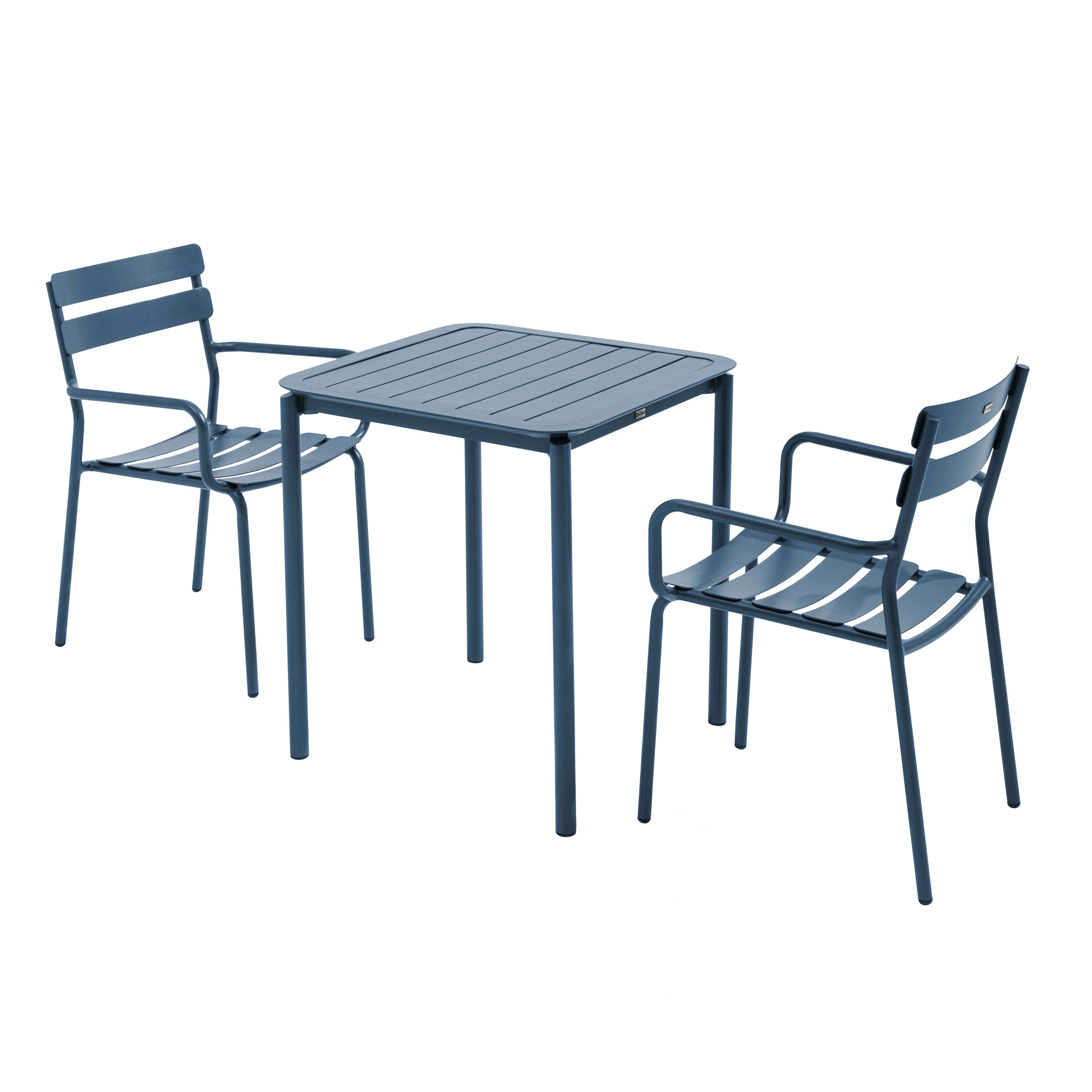 Ensemble table de terrasse 70cm et 2 fauteuils bleu foncé