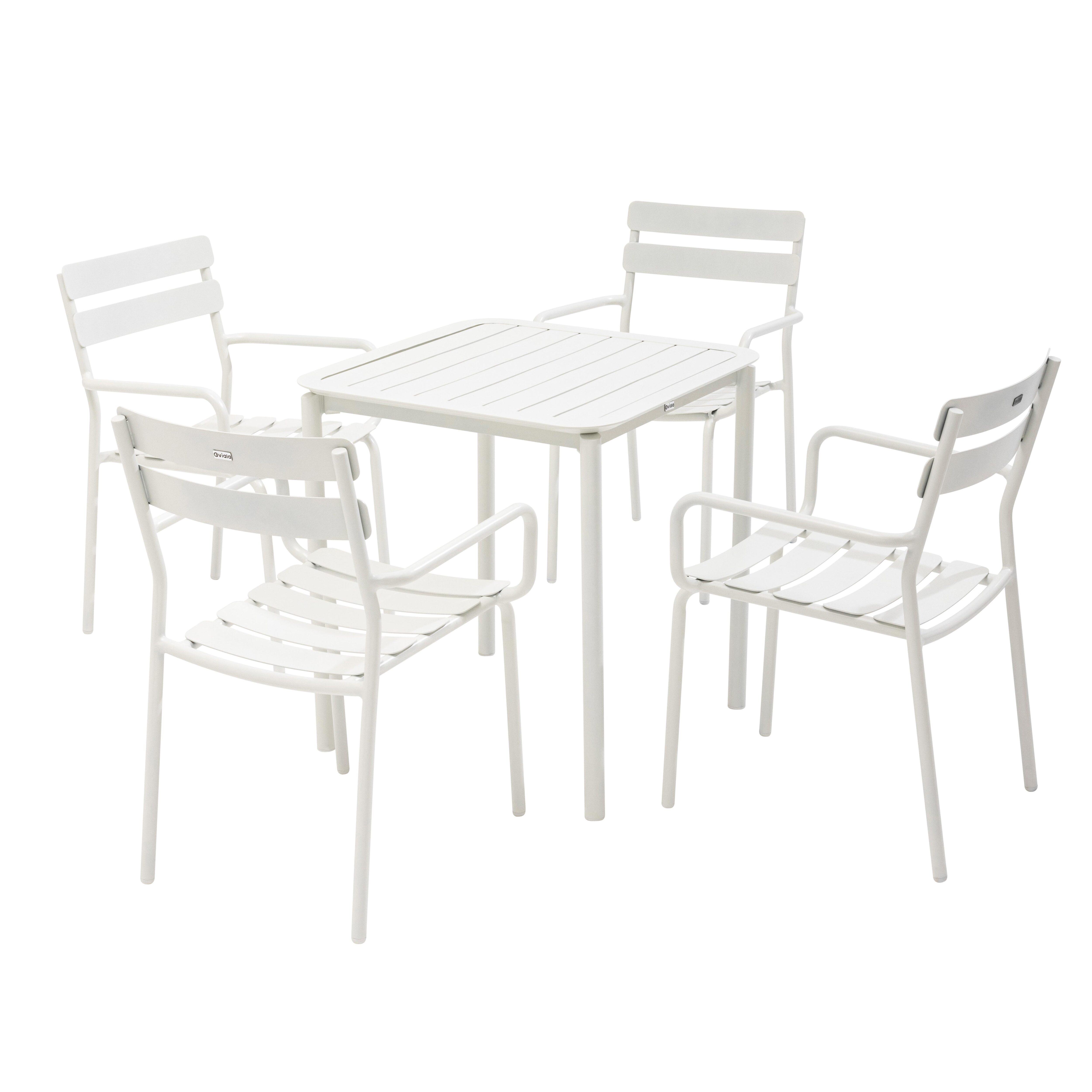 Ensemble table de terrasse 70cm et 4 fauteuils blanc