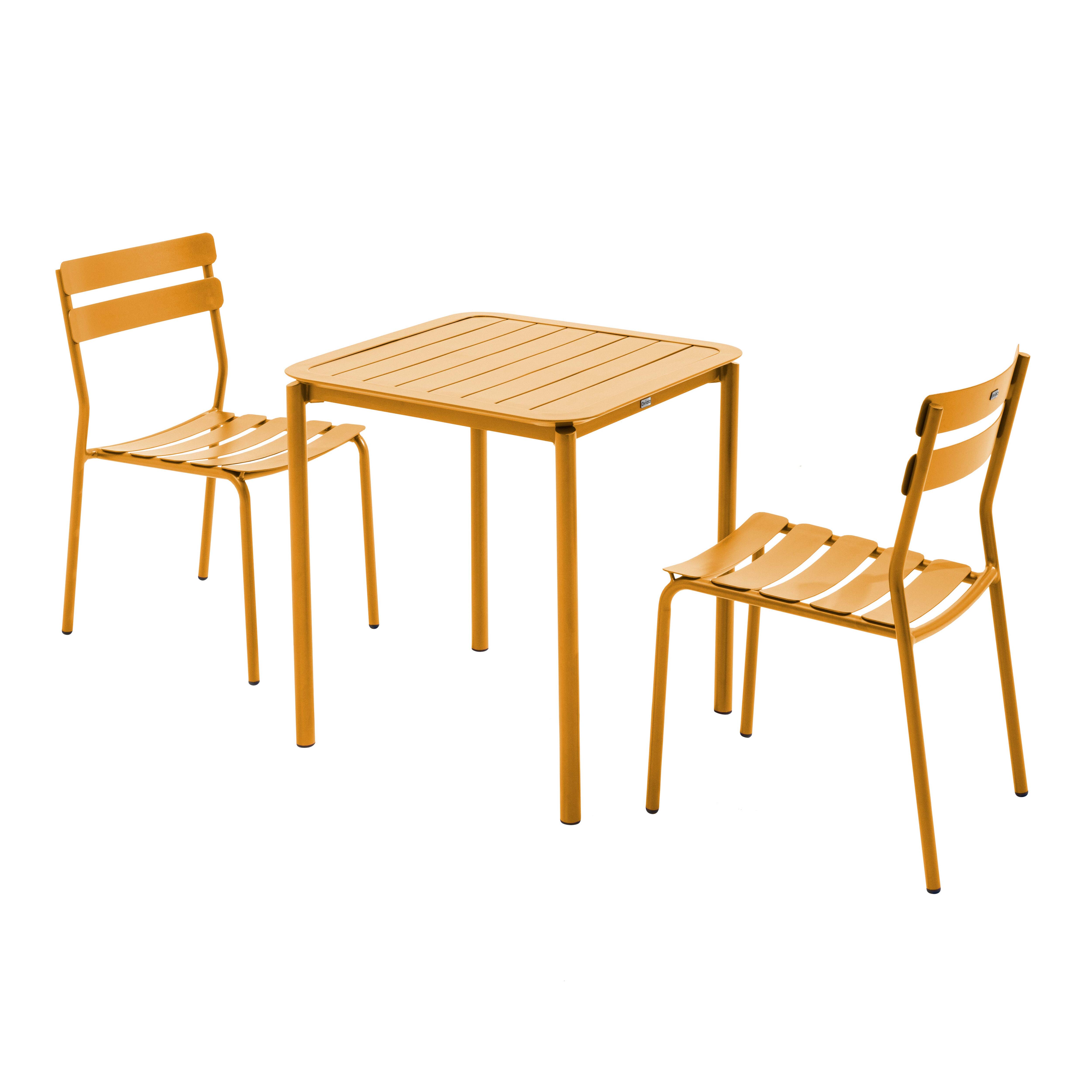 Ensemble table de terrasse 70cm et 2 chaises jaune moutarde