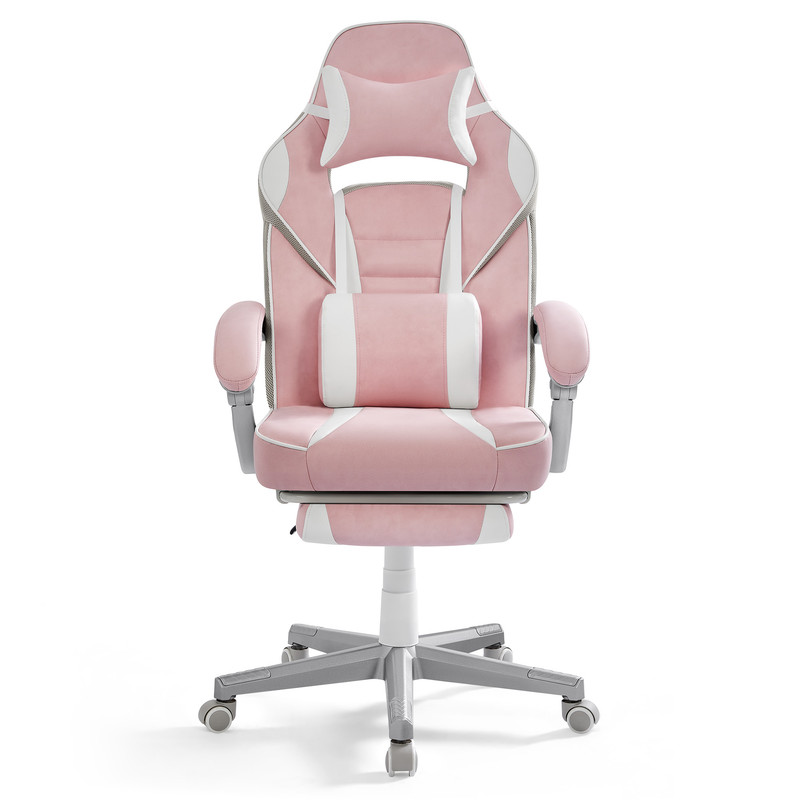fauteuil de bureau repose-pieds télescopique rose bonbon et blanc