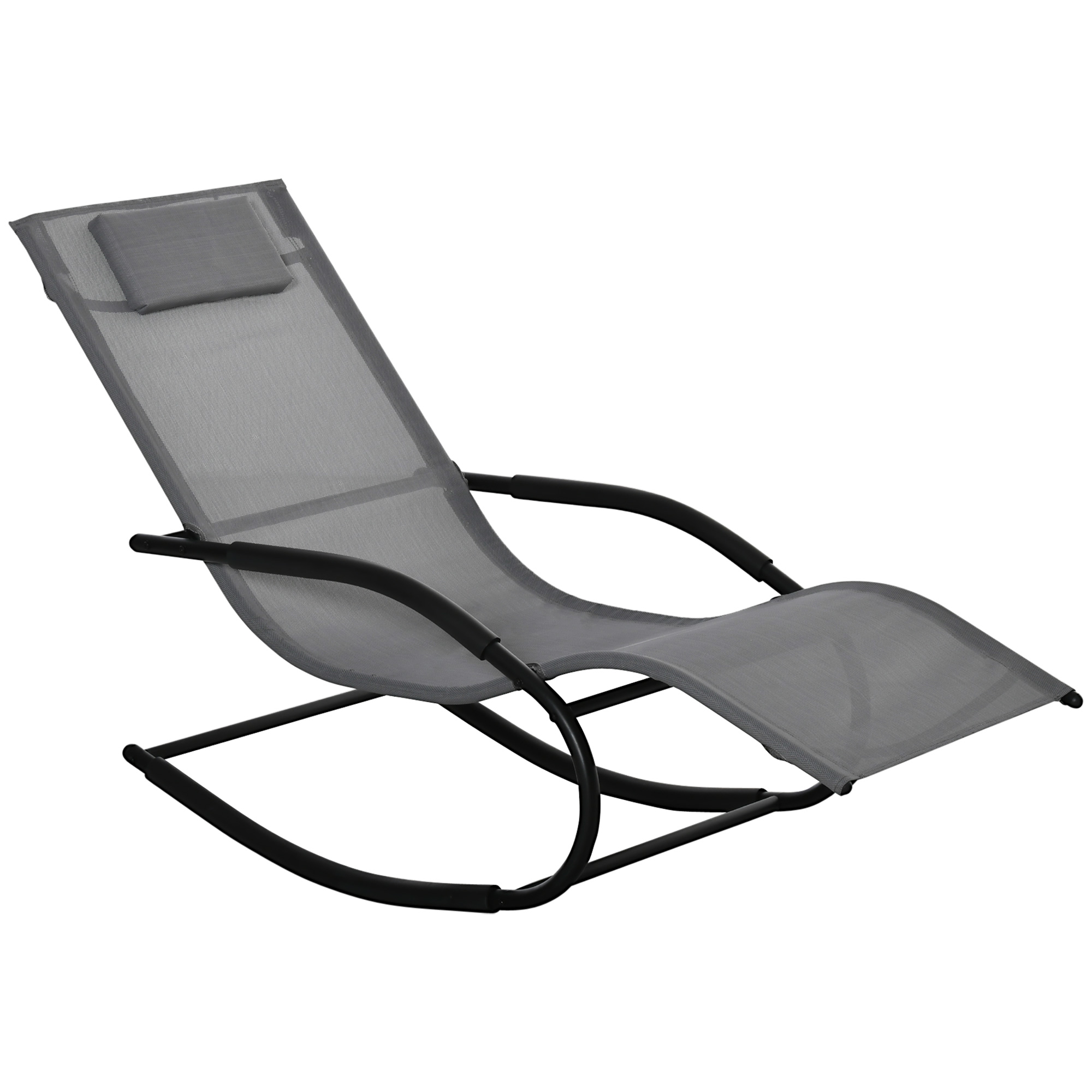 Chaise longue à bascule design acier époxy noir textilène gris