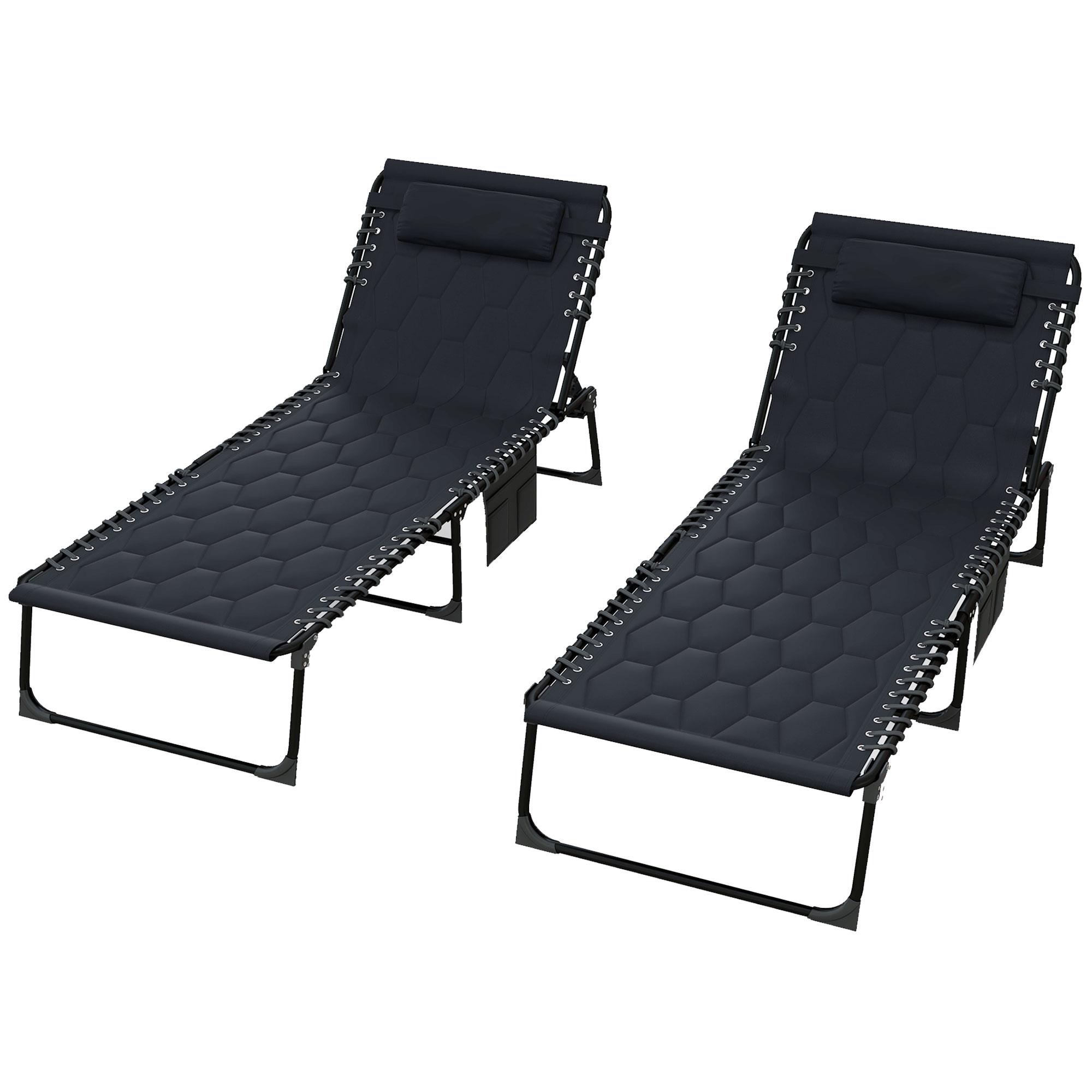 Lot de 2 bains de soleil pliables inclinable revêtement matelassé noir