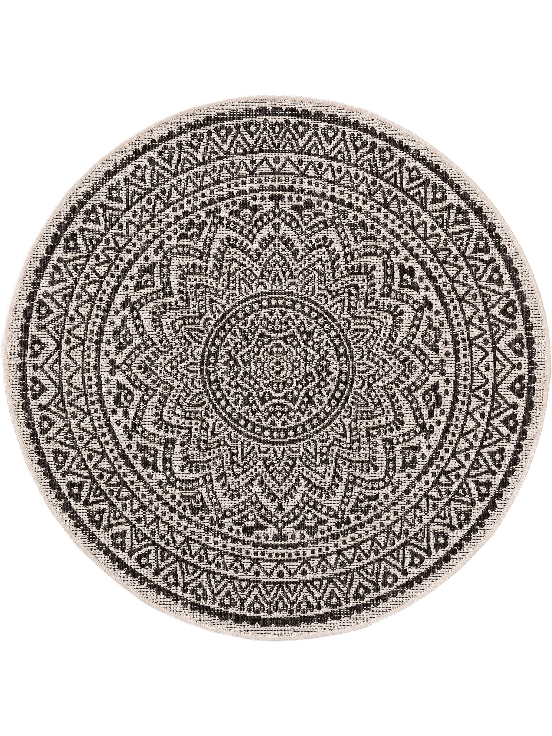 Tapis d'extérieur & intérieur rond blanc & noir D 120
