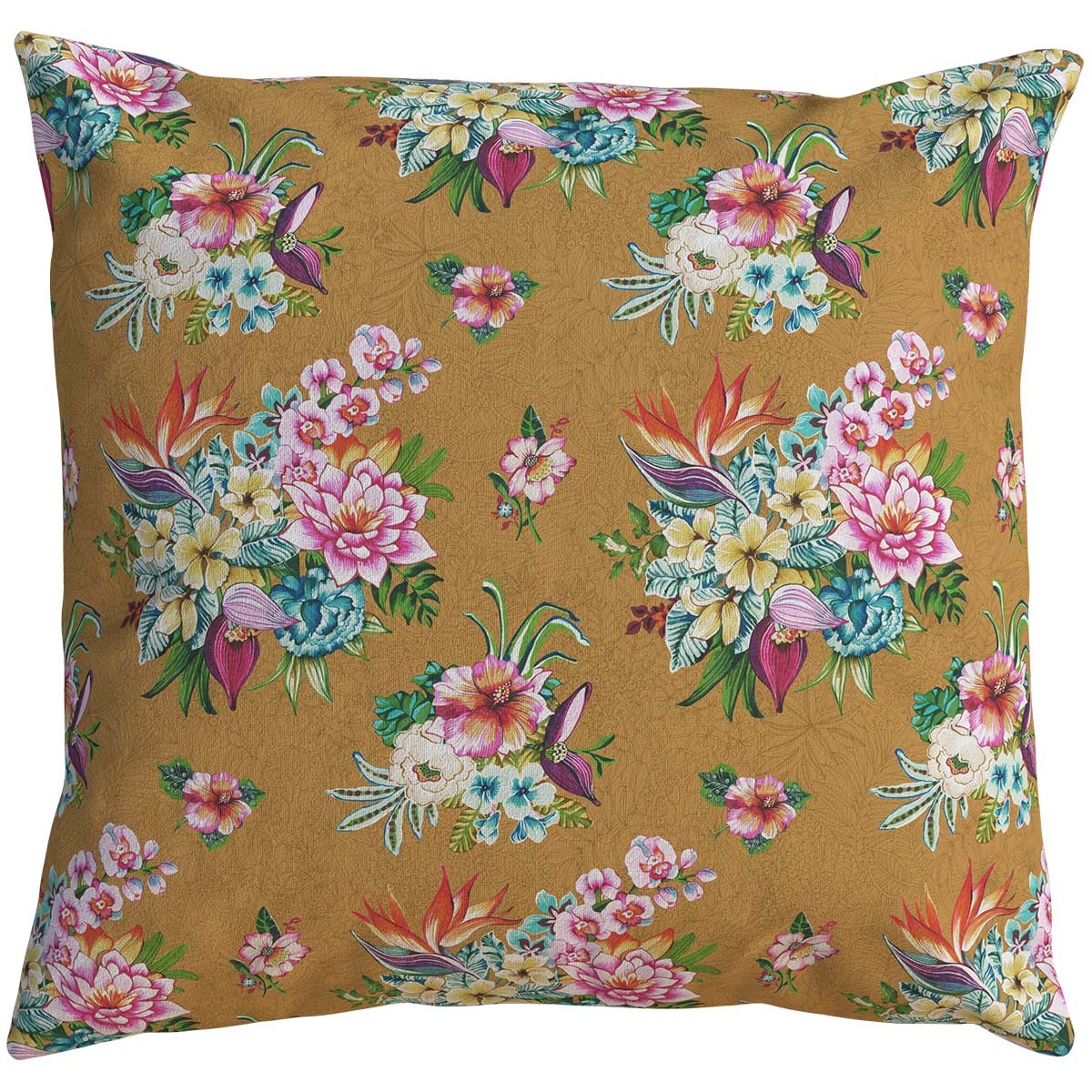 Housse de coussin extérieur imprimé fleuri tabac 60x60