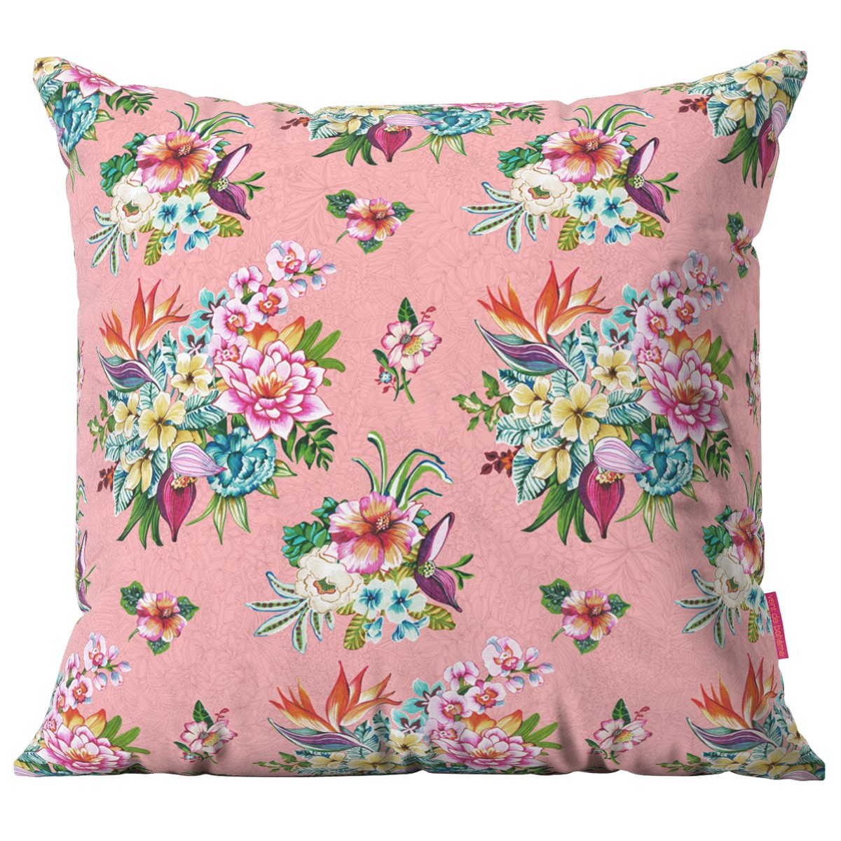 Housse de coussin extérieur imprimé fleuri rose 45x45