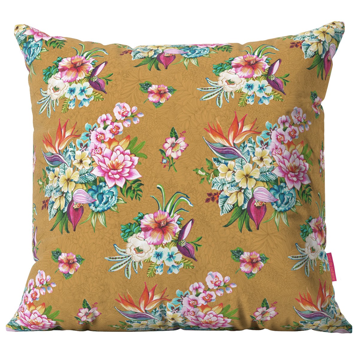 Housse de coussin extérieur imprimé fleuri tabac 45x45