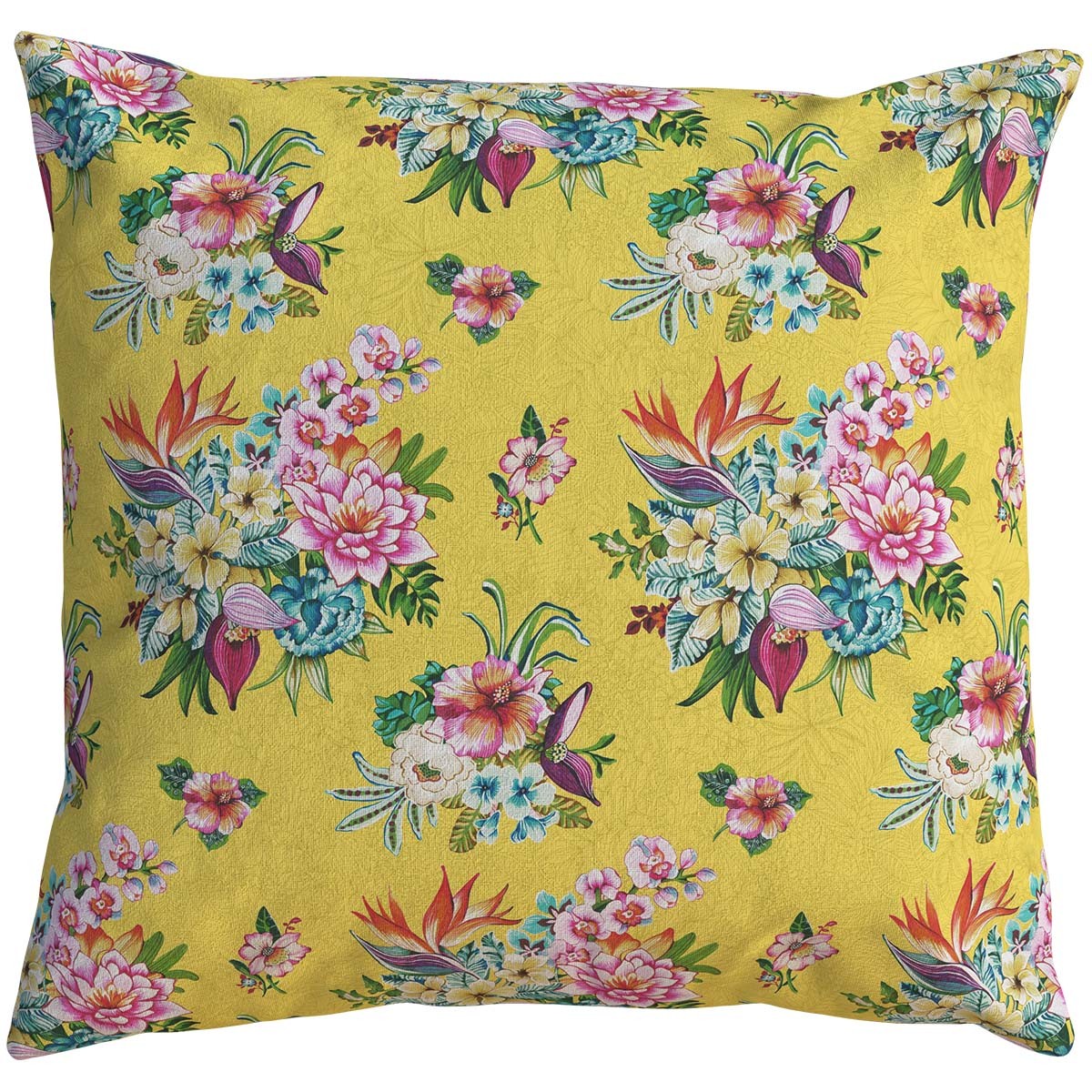 Housse de coussin extérieur imprimé fleuri jaune 60x60