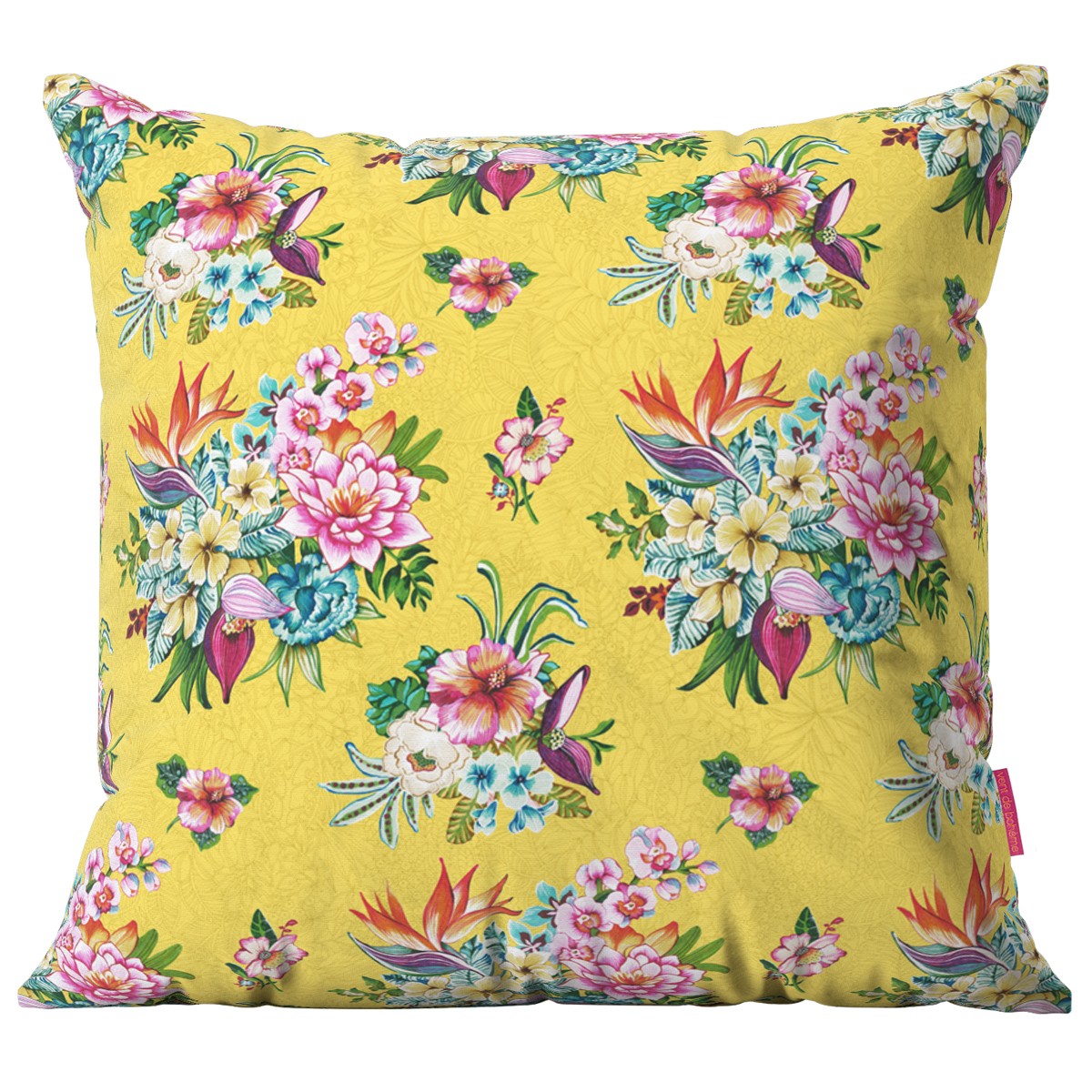 Housse de coussin extérieur imprimé fleuri jaune 45x45