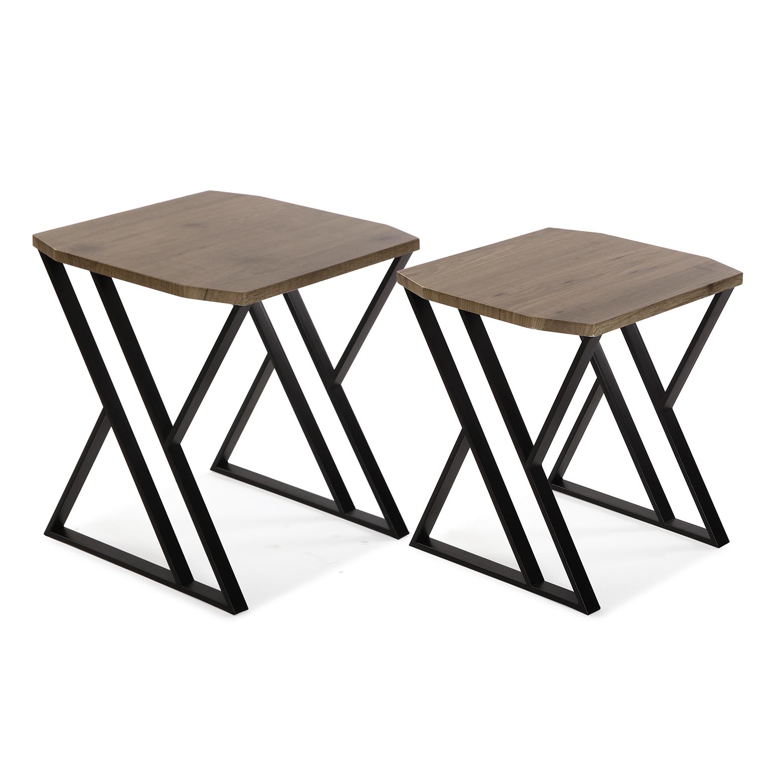 Table d&rsquo;appoint (lot de 2) en aggloméré imitation bois et métal brun