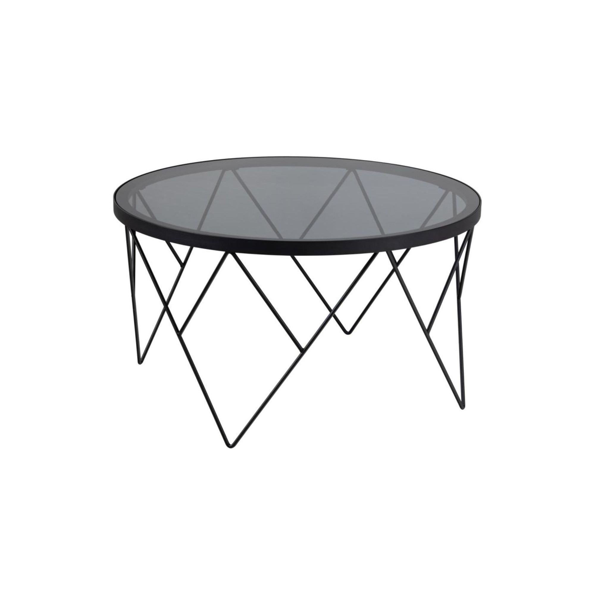 Table basse ronde en verre fumé et métal noir D80