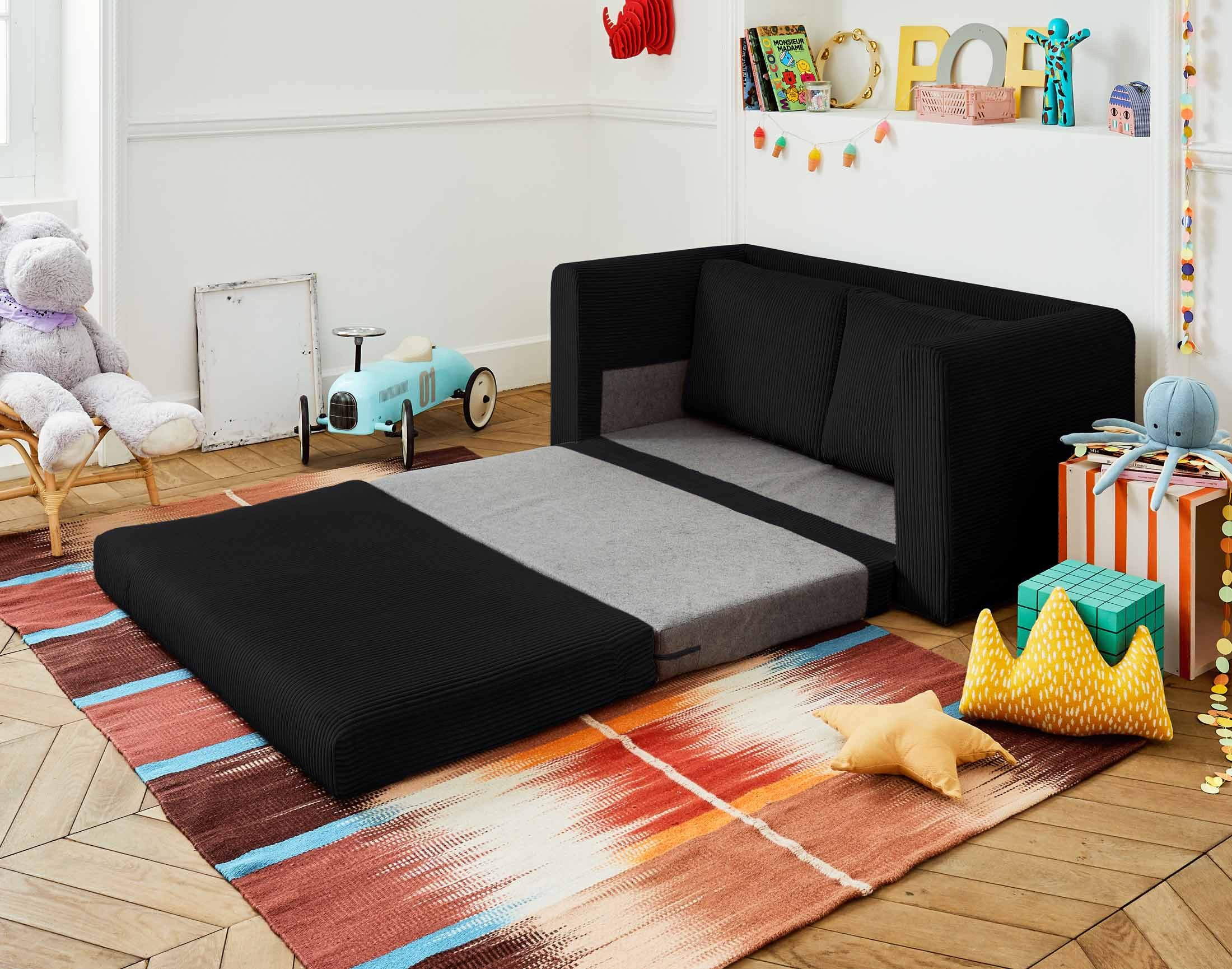 marilia - Canapé convertible velours côtelé Noir - Vue supplémentaire 2