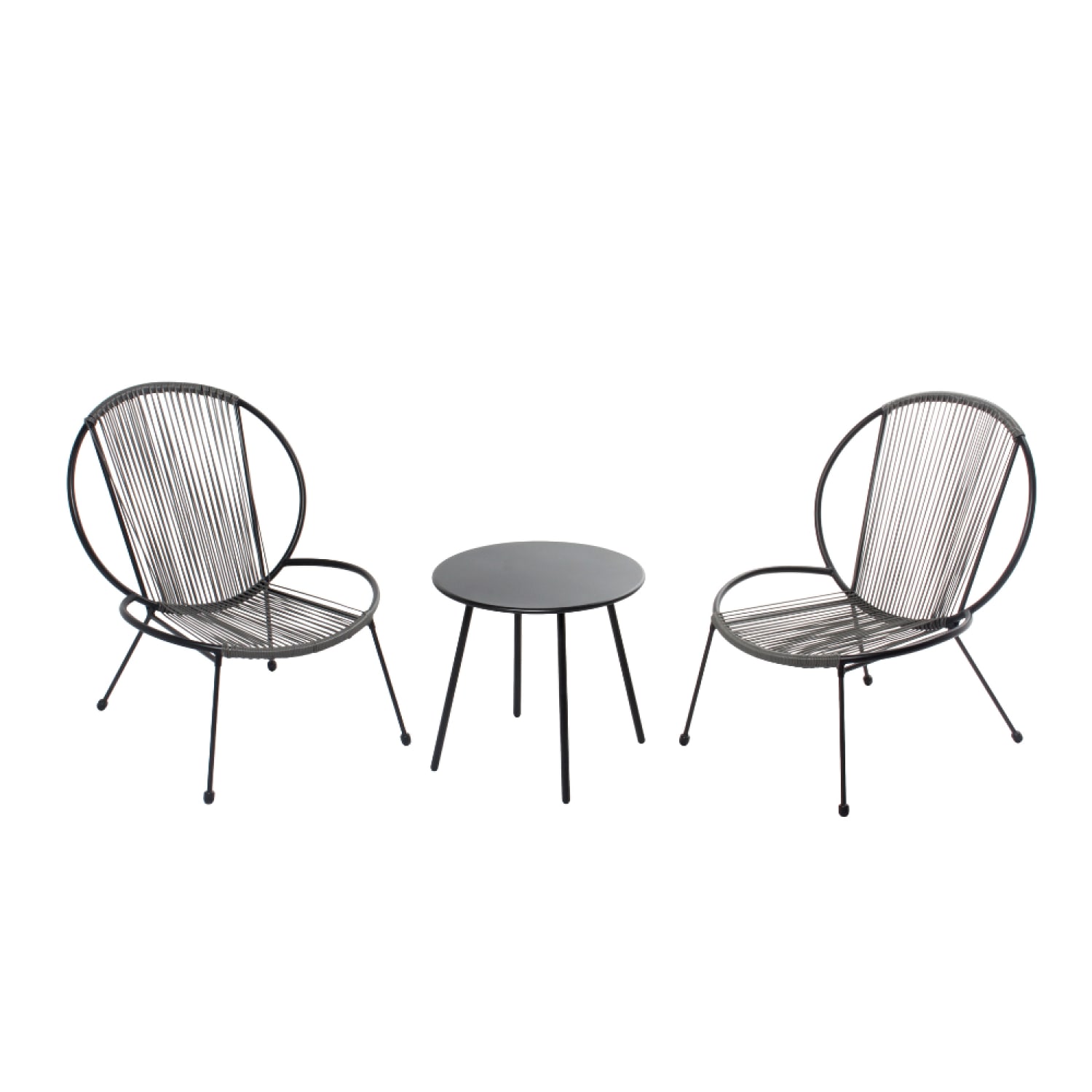 Ensemble de 2 fauteuils + 1 table basse gris foncé